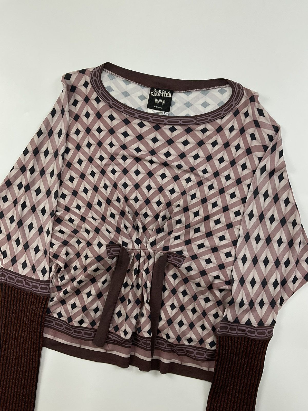 Jean Paul Gaultier Jean Paul Gaultier-Mauve Diamond Print Long Sleeve Mesh Top Size XS / US 0-2 / IT 36-38 - 6 Thumbnail