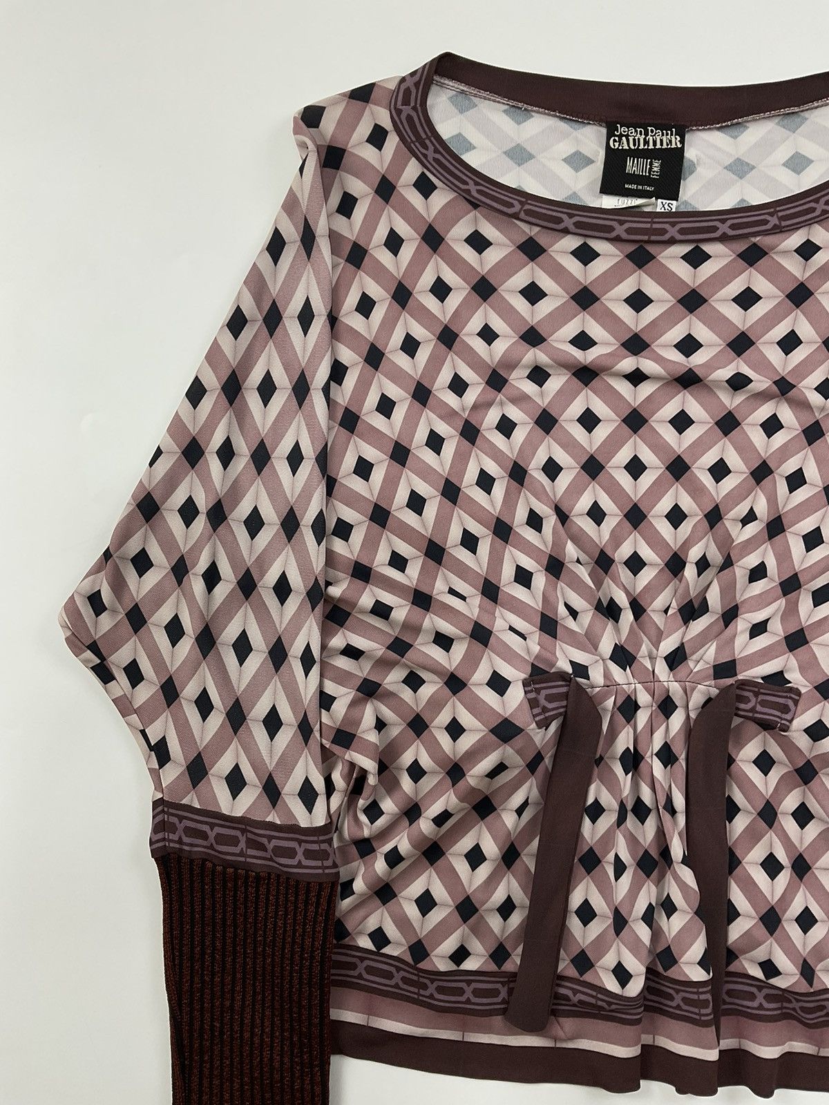Jean Paul Gaultier Jean Paul Gaultier-Mauve Diamond Print Long Sleeve Mesh Top Size XS / US 0-2 / IT 36-38 - 2 Thumbnail