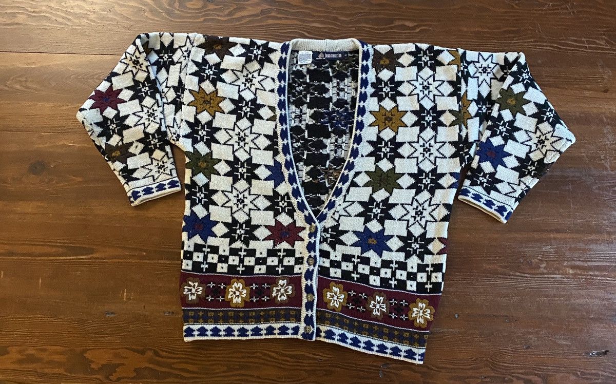 French Connection × Vintage Vintage 80s French Connection Textile Woven Cardigan Sweater Size L / US 10 / IT 46 - 2 Thumbnail