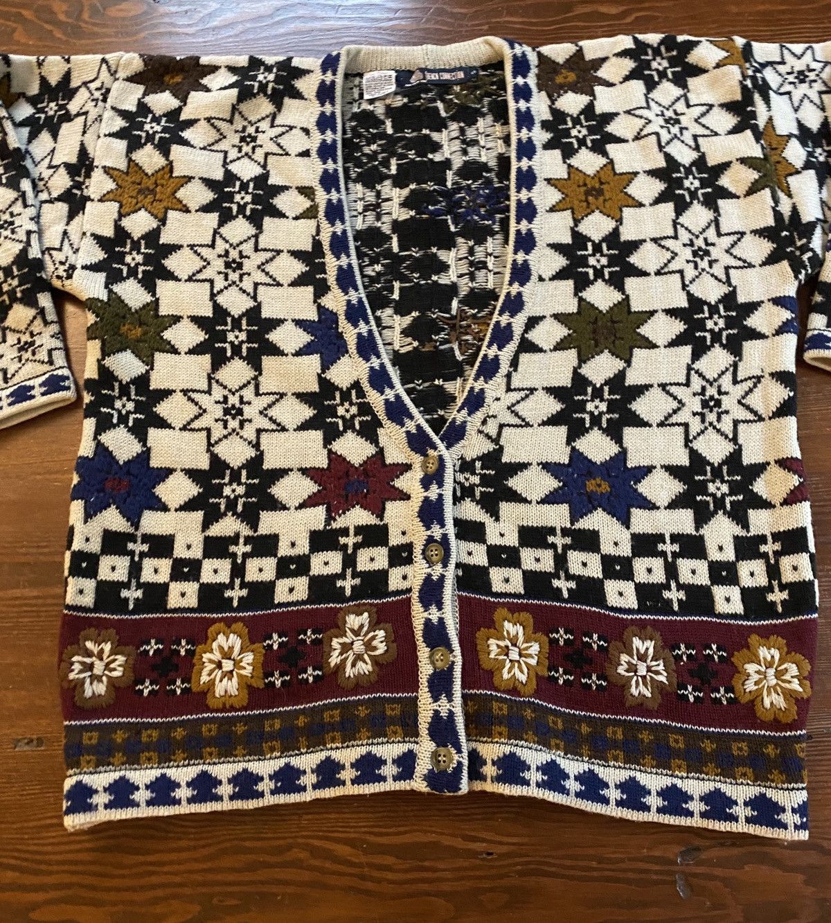 French Connection × Vintage Vintage 80s French Connection Textile Woven Cardigan Sweater Size L / US 10 / IT 46 - 3 Thumbnail