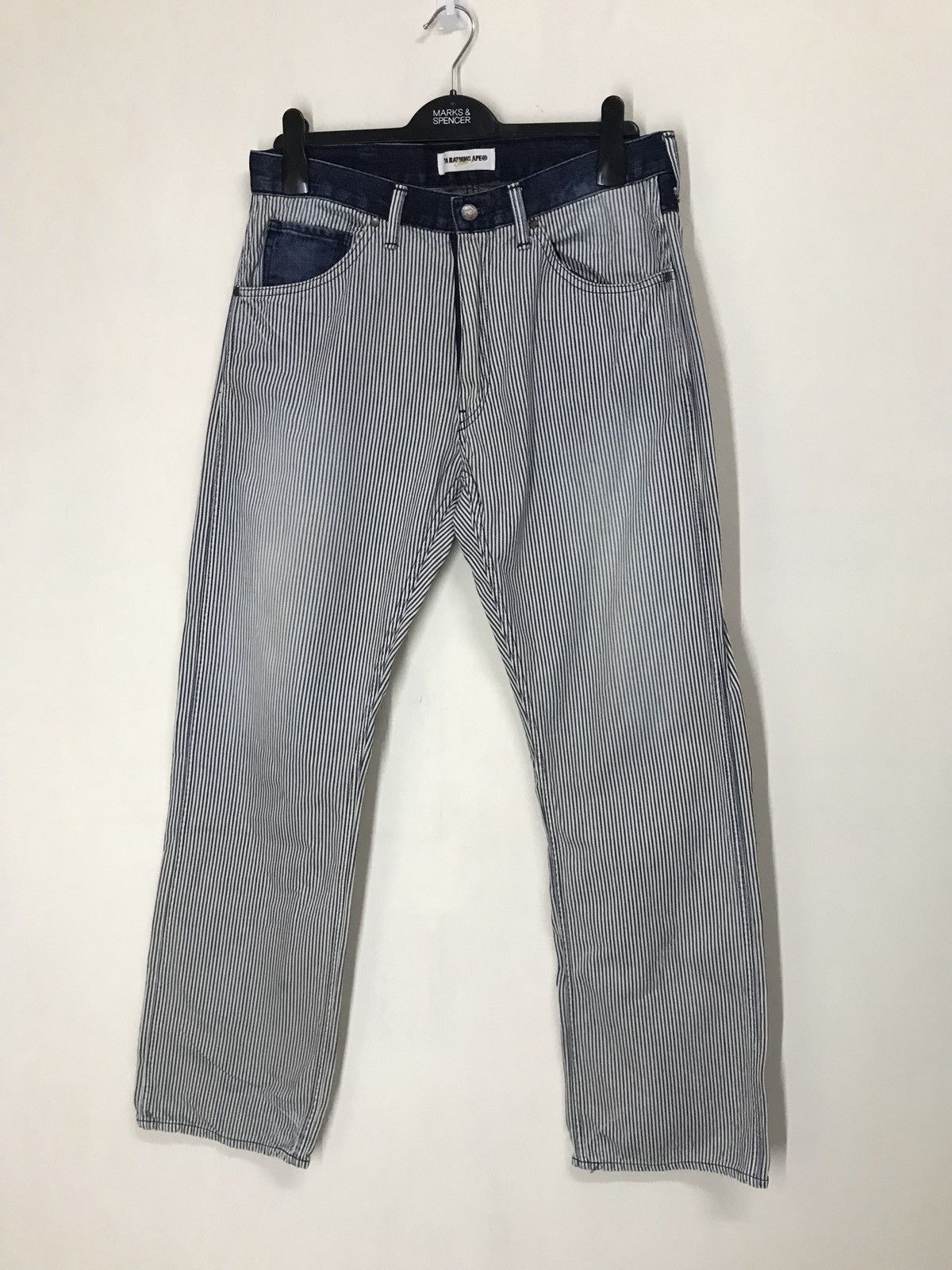 Bape BATHING APE STRIPE PANTS WORK WEAR DESIGN DISTRESS RARE Size US 34 / EU 50 - 1 Thumbnail