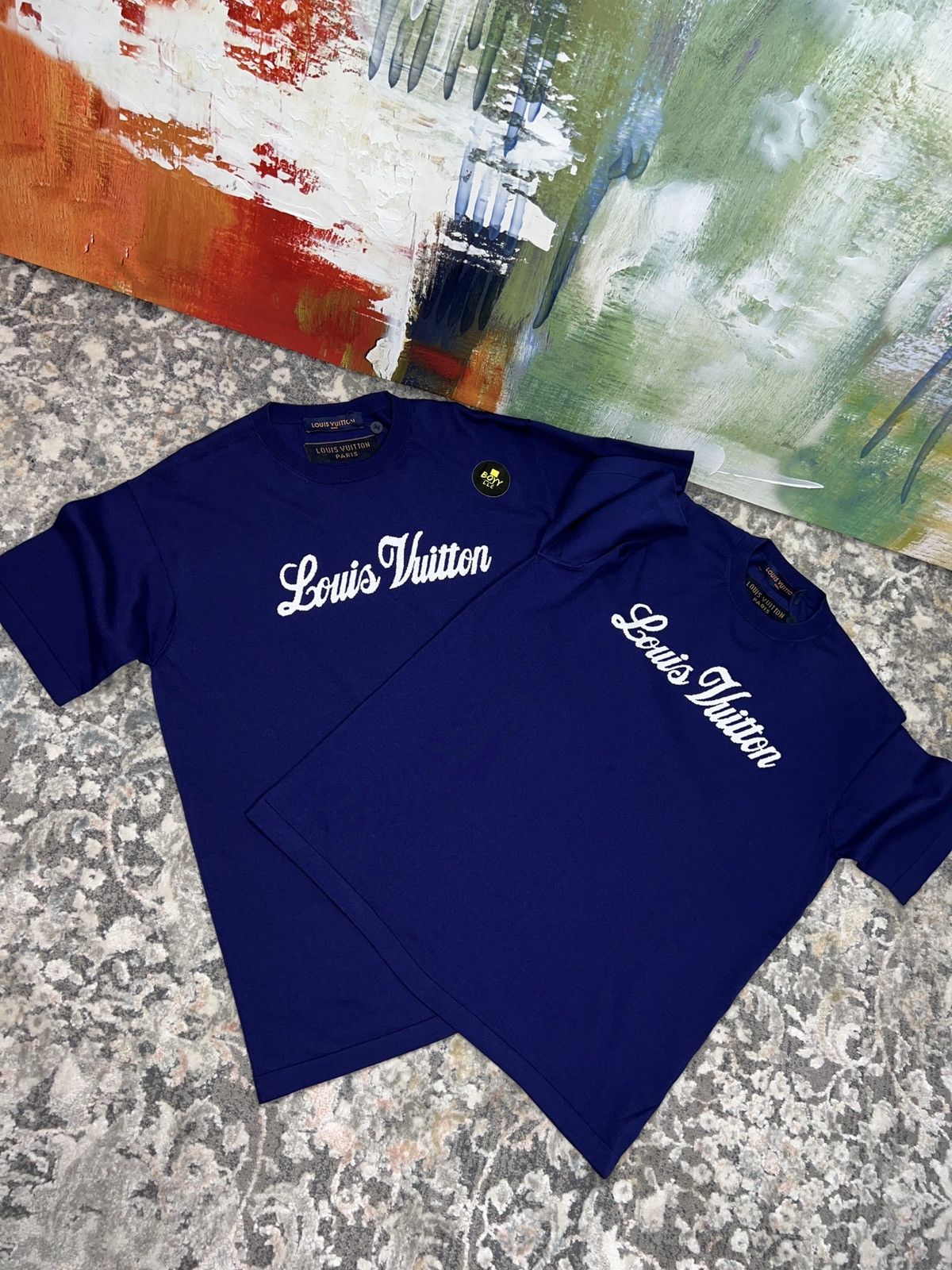 image of Louis Vuitton Lv Logo T Shirt in Navy, Men's (Size Large)