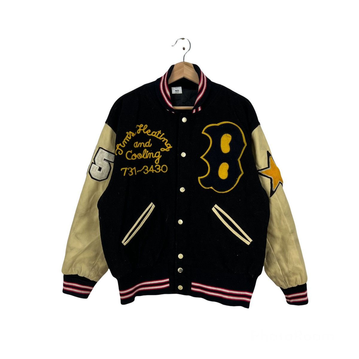 Japanese Brand VINTAGE BOSTON VARSITY JACKET BIG LOGO LEATHER HANDLING Size US L / EU 52-54 / 3 - 2 Thumbnail