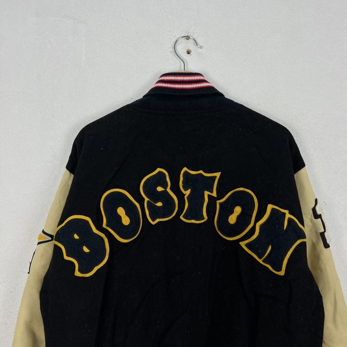 Japanese Brand VINTAGE BOSTON VARSITY JACKET BIG LOGO LEATHER HANDLING Size US L / EU 52-54 / 3 - 12 Thumbnail
