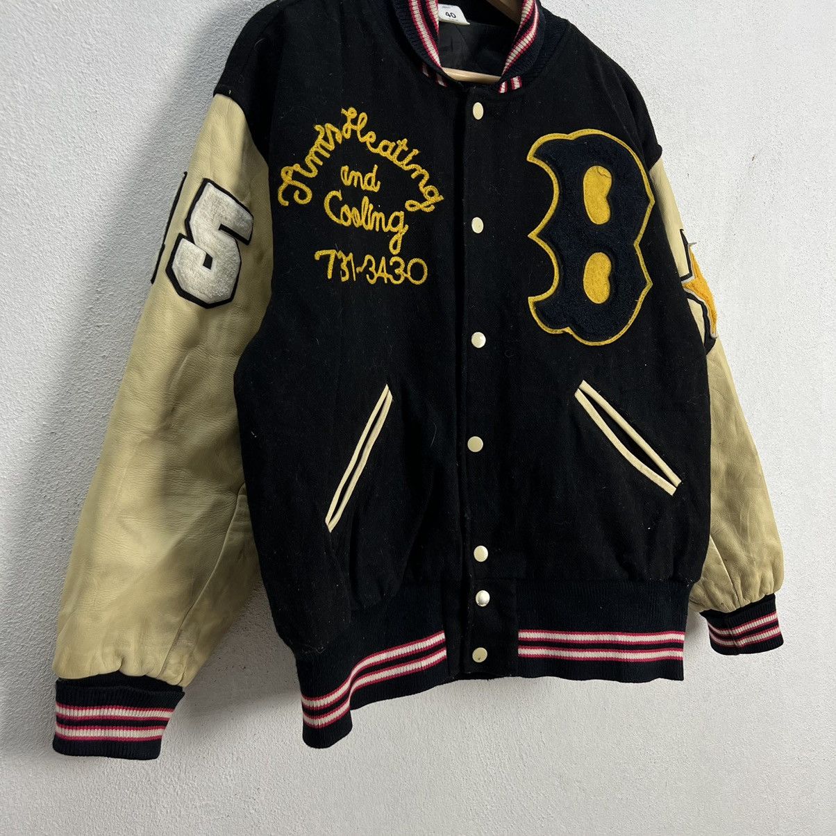 Japanese Brand VINTAGE BOSTON VARSITY JACKET BIG LOGO LEATHER HANDLING Size US L / EU 52-54 / 3 - 5 Thumbnail