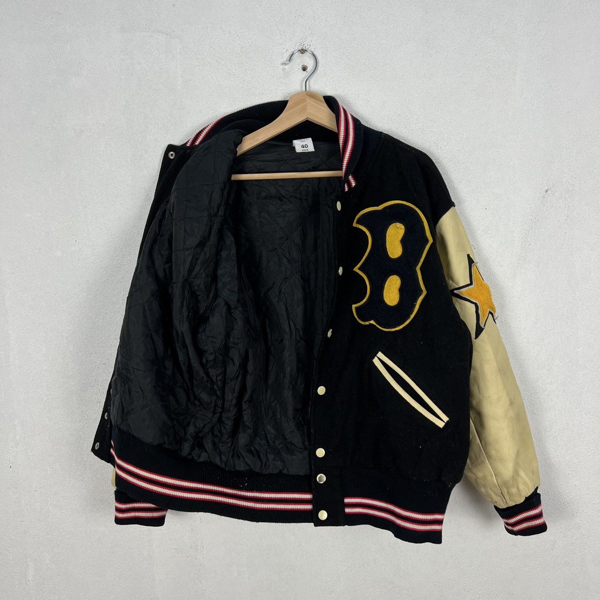 Japanese Brand VINTAGE BOSTON VARSITY JACKET BIG LOGO LEATHER HANDLING Size US L / EU 52-54 / 3 - 13 Thumbnail