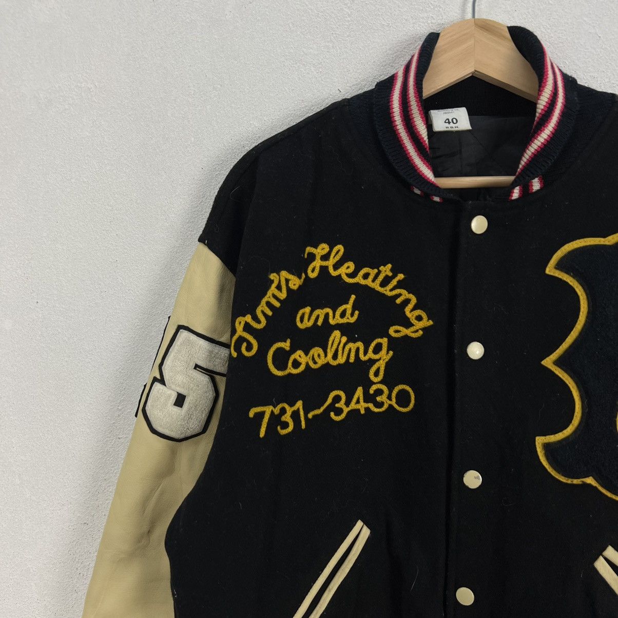 Japanese Brand VINTAGE BOSTON VARSITY JACKET BIG LOGO LEATHER HANDLING Size US L / EU 52-54 / 3 - 6 Thumbnail