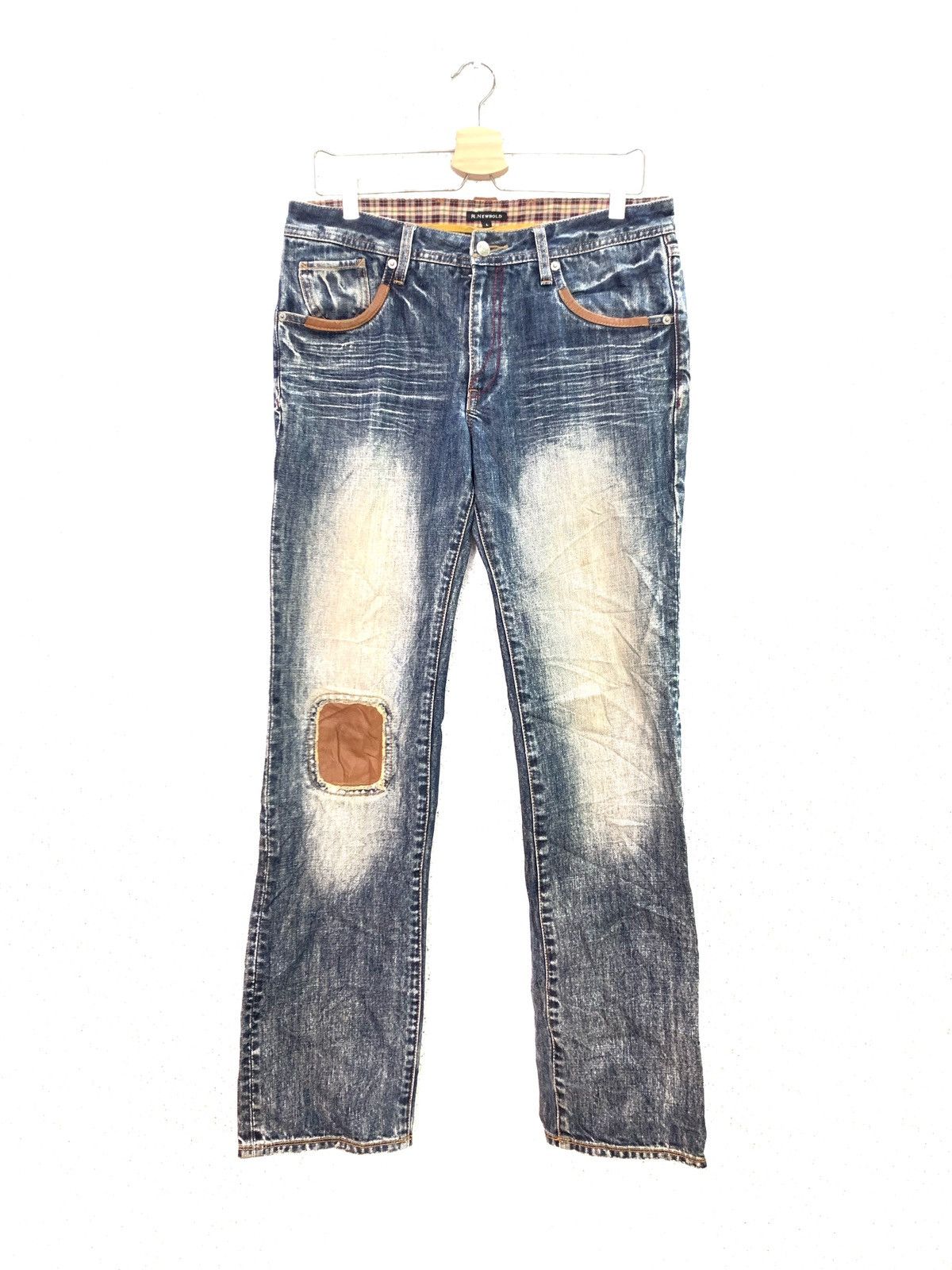 Paul Smith R.Newbold Patchwork Leather Design Denim Jeans Size US 33 - 1 Thumbnail