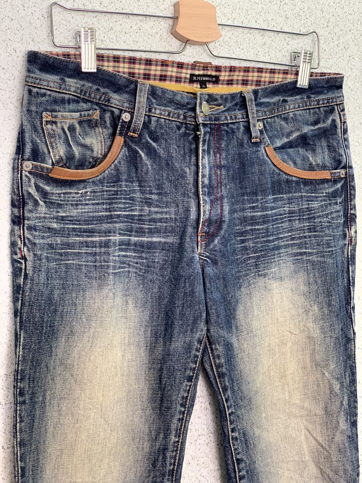 Paul Smith R.Newbold Patchwork Leather Design Denim Jeans Size US 33 - 3 Thumbnail