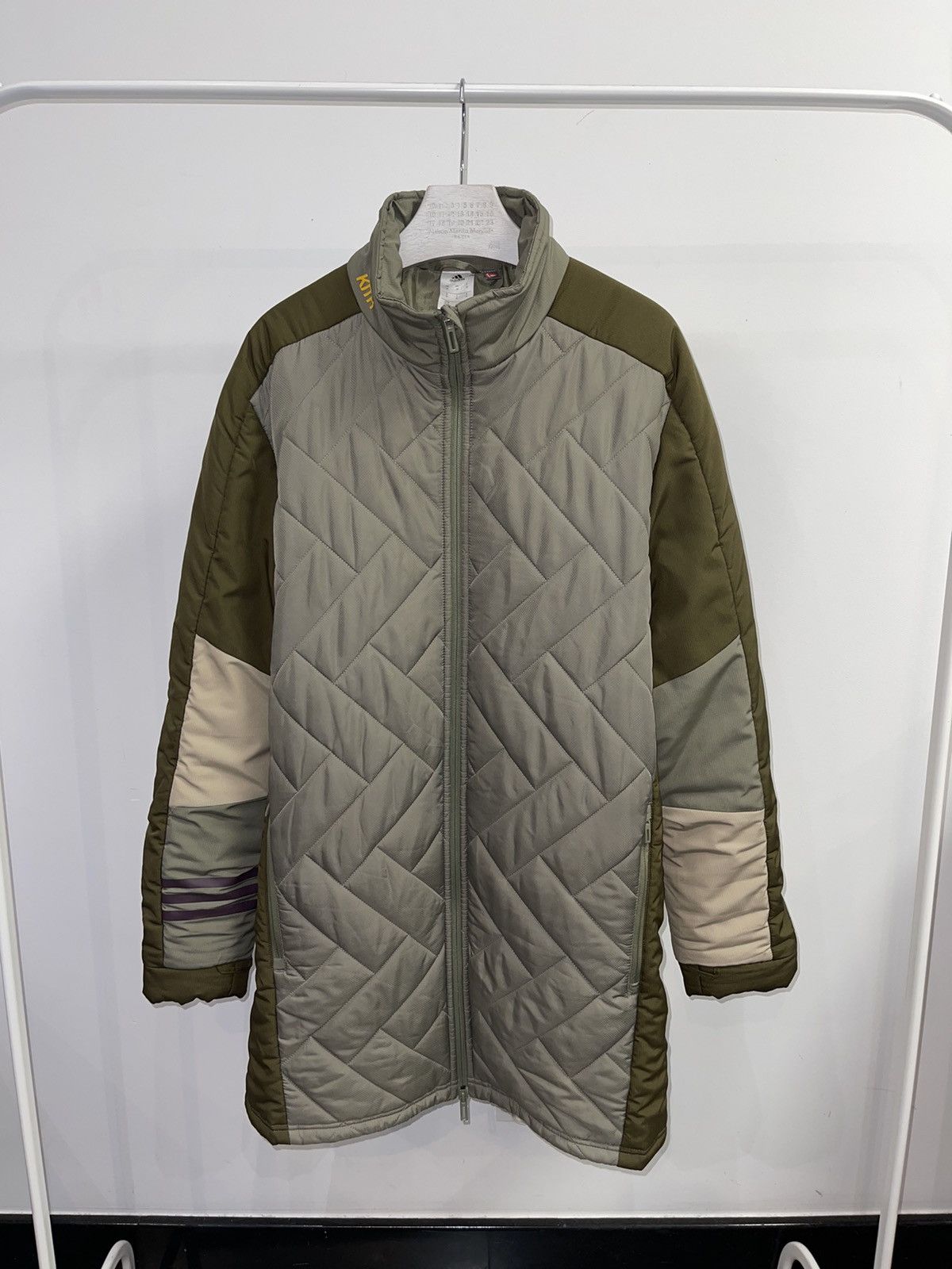 image of Adidas x Kith Originals Down Quilted Long Parka in Green, Men's (Size Large)