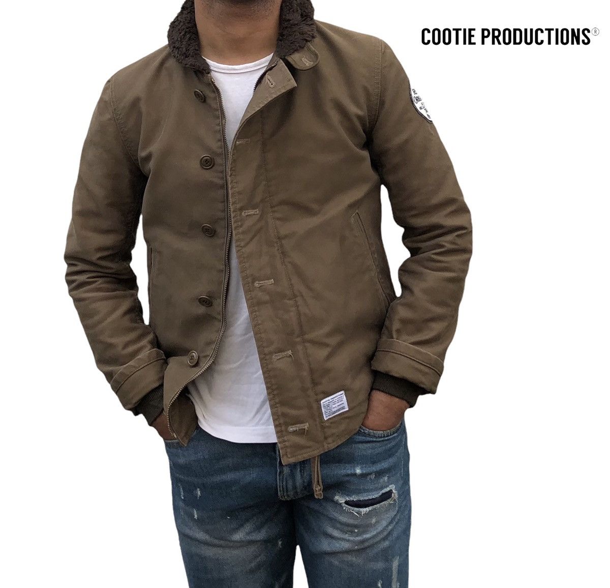 image of Cootie Production Japan Coffin Cheaters N-1 Deck Jacket in Brown, Men's (Size Medium)