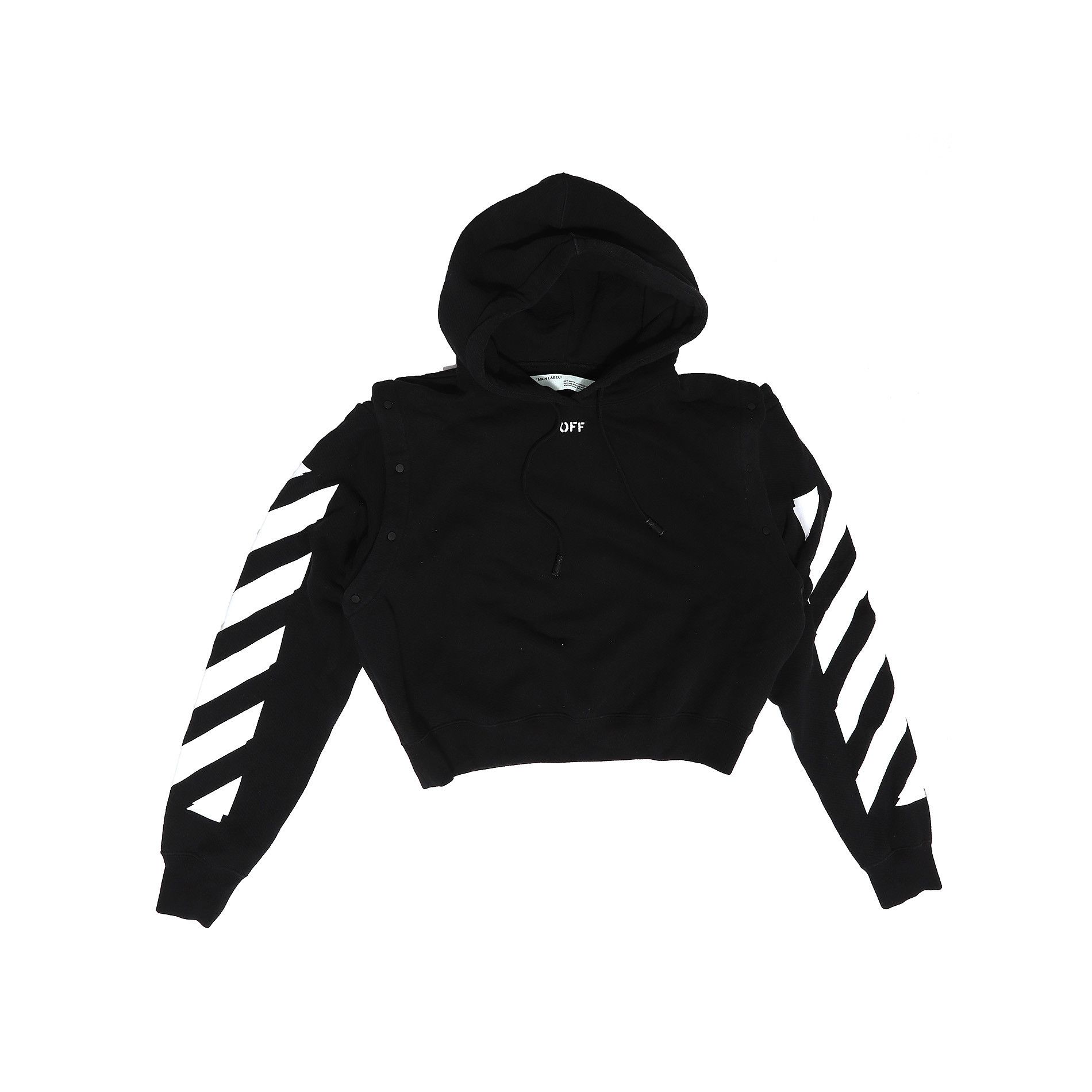 image of Off White Black Cropped Hoodie By Virgil Abloh in Black/White, Men's (Size Medium)