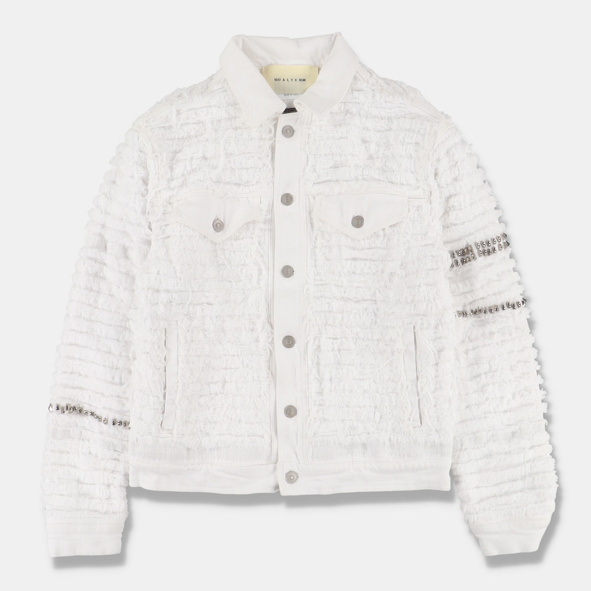1017 ALYX 9SM × Blackmeans White Shredded Studded Denim Jacket Size US XS / EU 42 / 0 - 1 Thumbnail