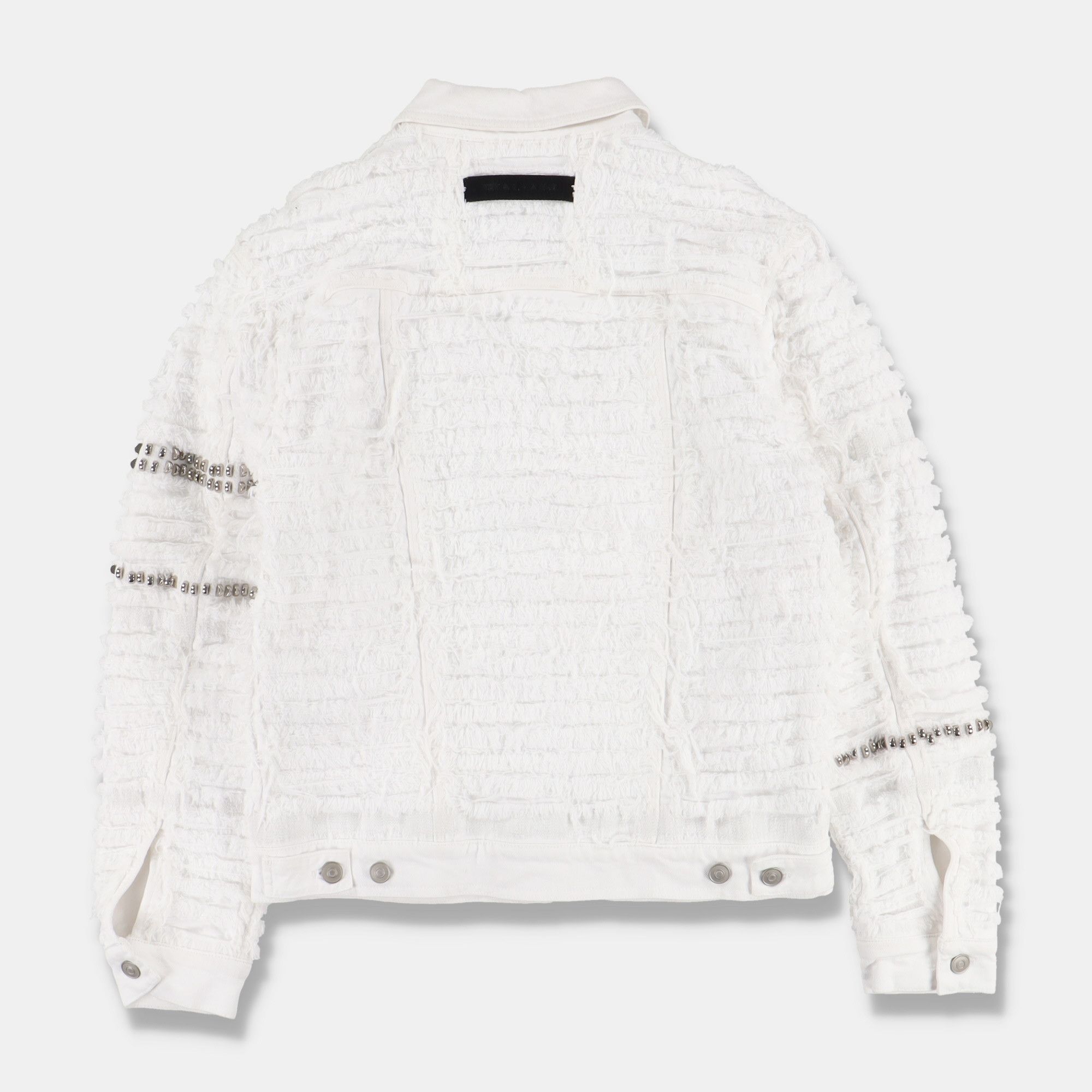 1017 ALYX 9SM × Blackmeans White Shredded Studded Denim Jacket Size US XS / EU 42 / 0 - 11 Thumbnail