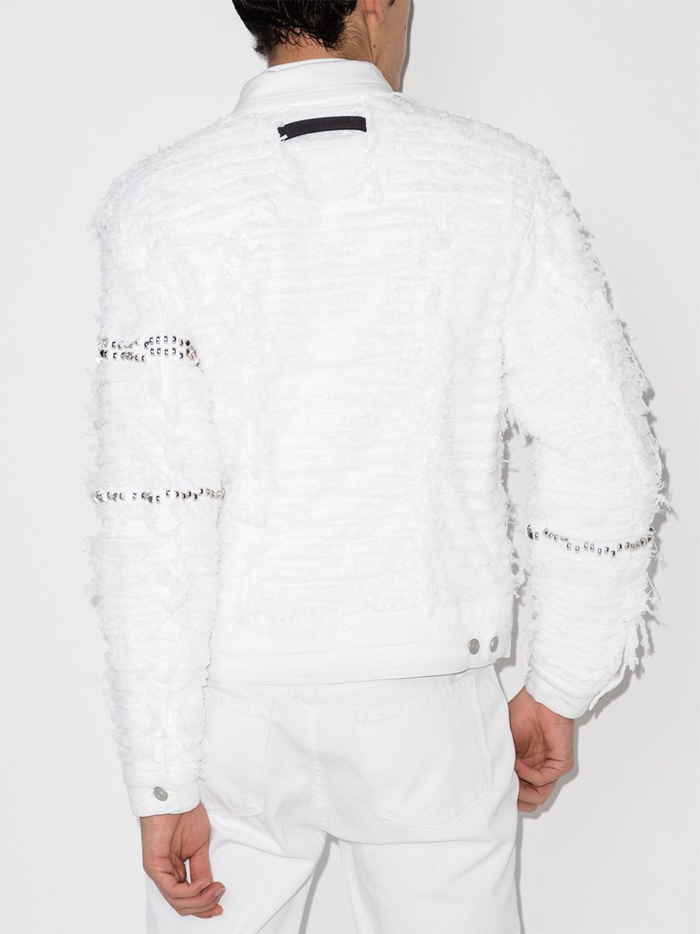 1017 ALYX 9SM × Blackmeans White Shredded Studded Denim Jacket Size US XS / EU 42 / 0 - 4 Thumbnail