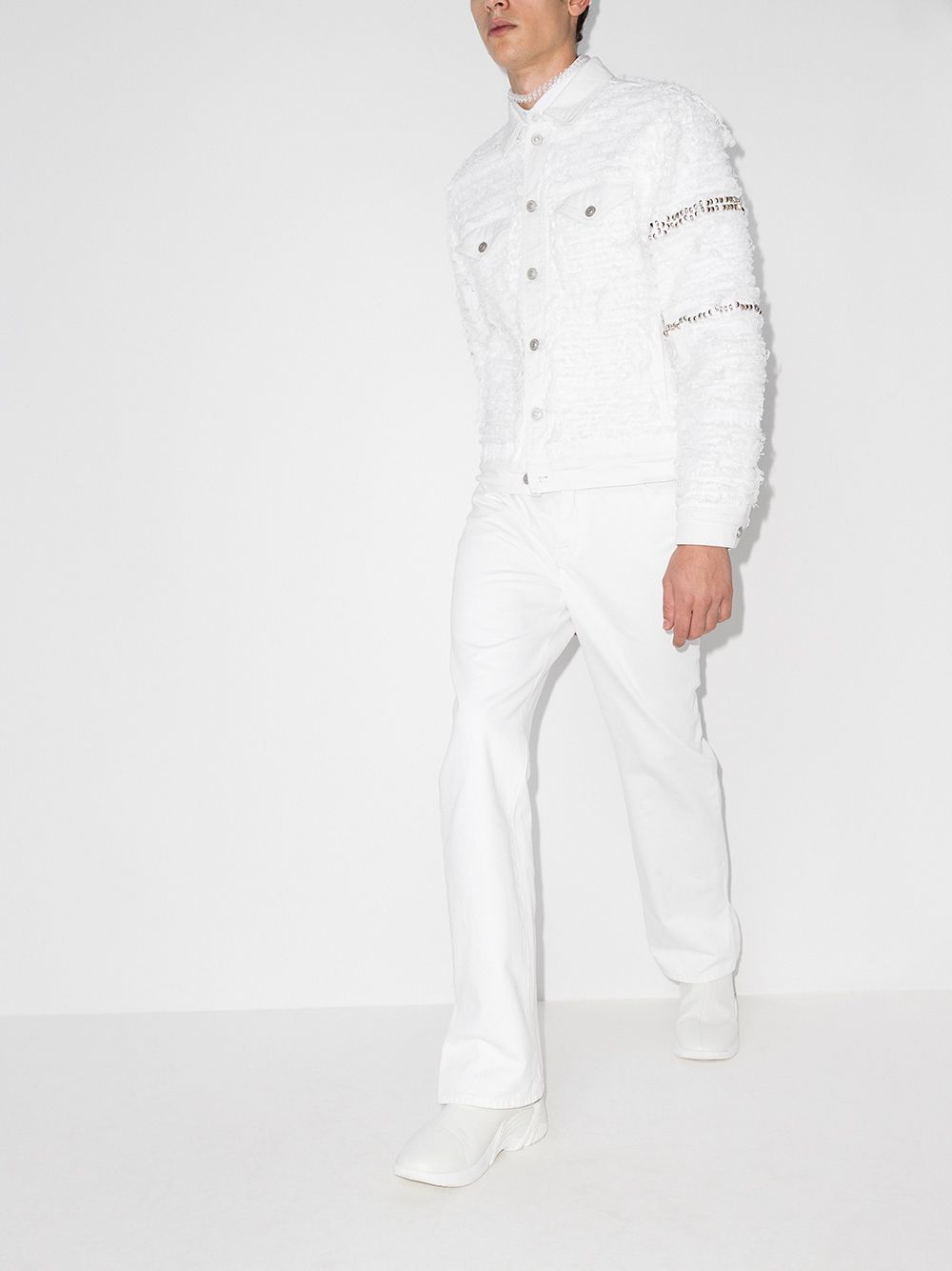 1017 ALYX 9SM × Blackmeans White Shredded Studded Denim Jacket Size US XS / EU 42 / 0 - 3 Thumbnail