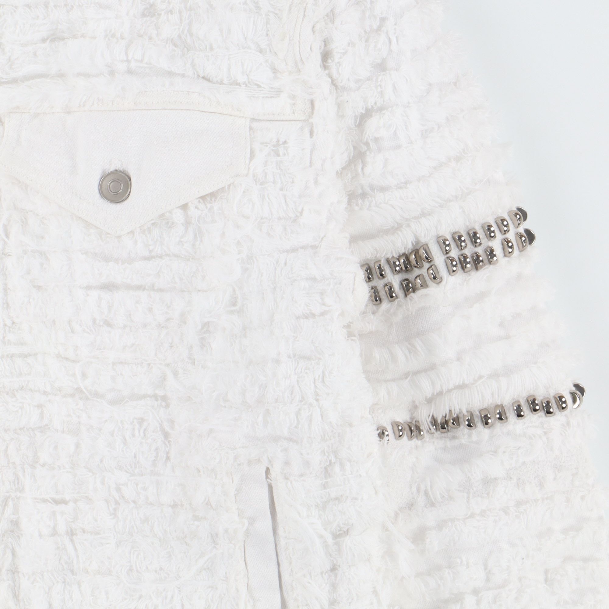 1017 ALYX 9SM × Blackmeans White Shredded Studded Denim Jacket Size US XS / EU 42 / 0 - 7 Thumbnail