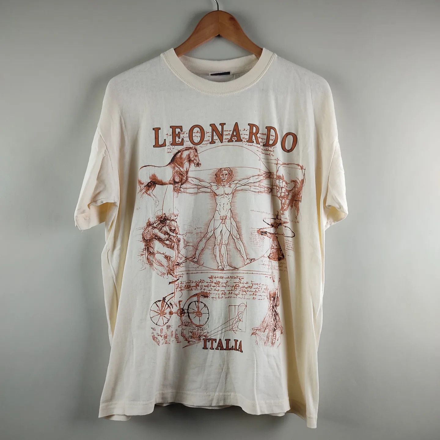 image of 90's Leonardo Da Vinci Art Tee in Cream, Men's (Size XL)