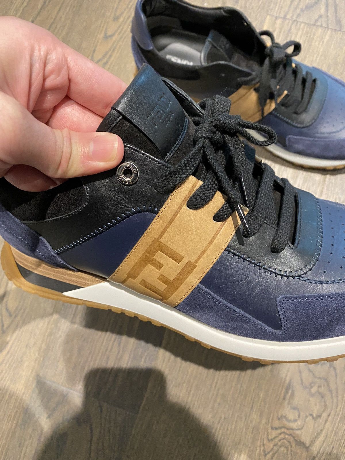 Fendi Blue Suede and Leather FF Logo Band Lace Up Size US 9 / EU 42 - 5 Thumbnail