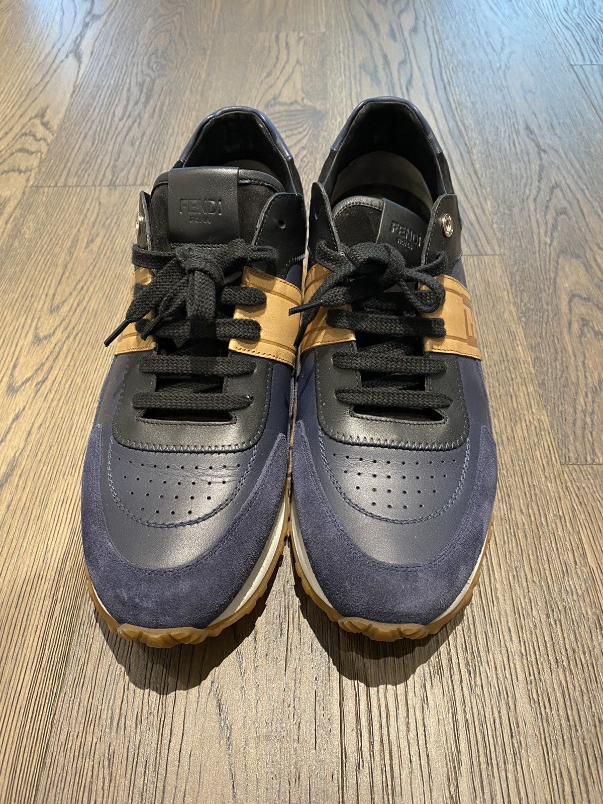 Fendi Blue Suede and Leather FF Logo Band Lace Up Size US 9 / EU 42 - 1 Thumbnail