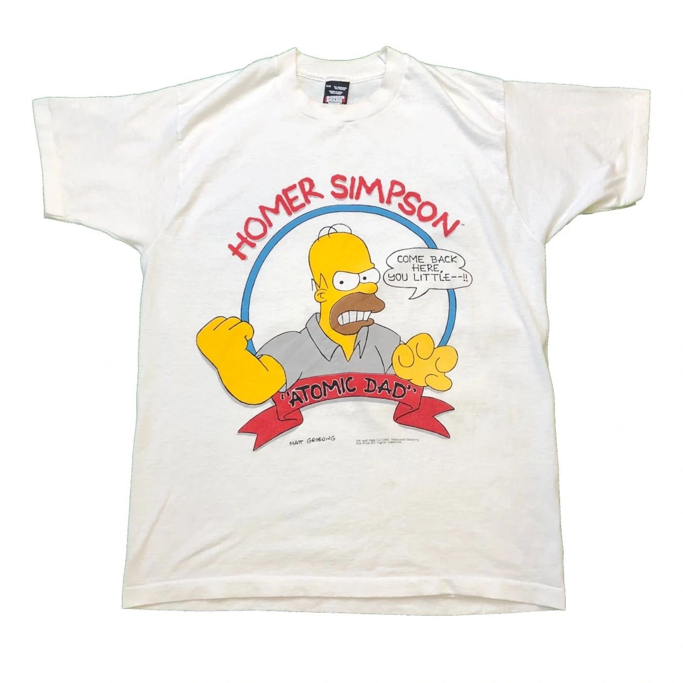 image of Cartoon Network x The Simpsons Vintage 1990 The Simpsons Homer Simpson Atomic Dad Tee in White (Siz