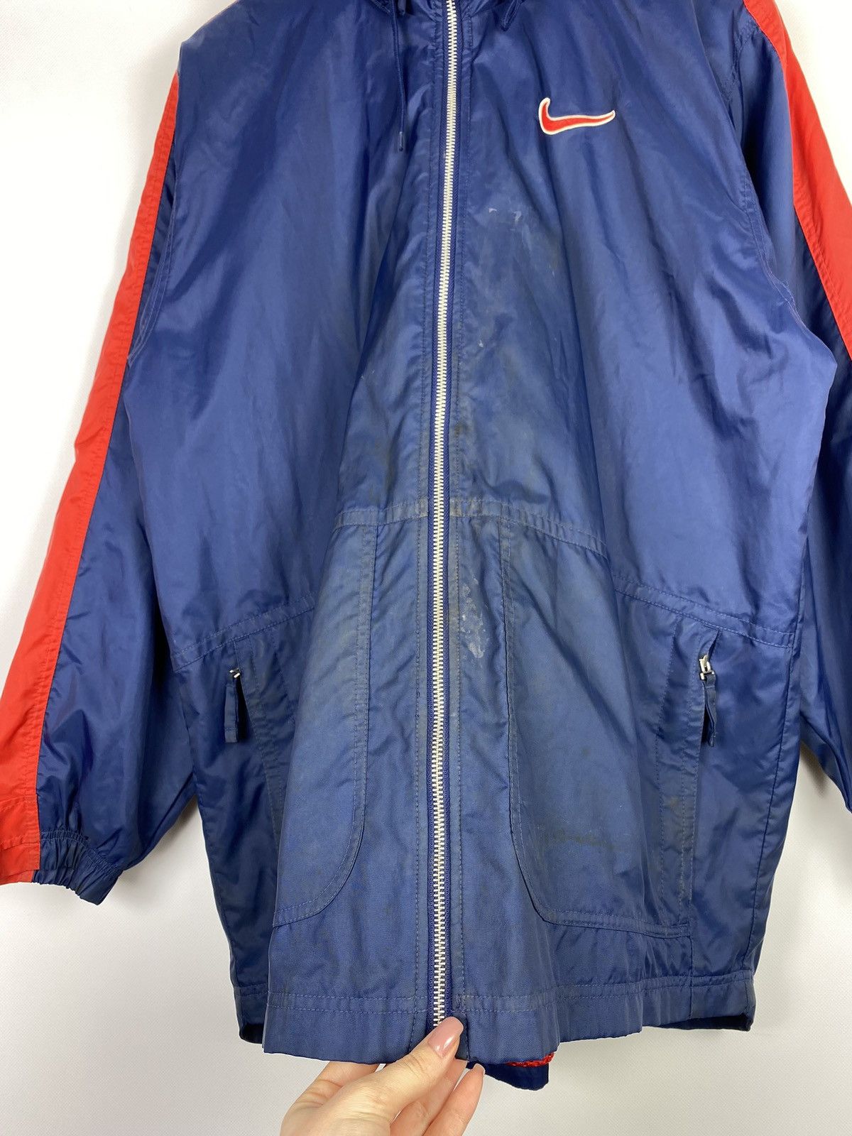Nike × Vintage VTG Nike big back swoosh full zip hooded windbreaker jacket Size US M / EU 48-50 / 2 - 4 Thumbnail