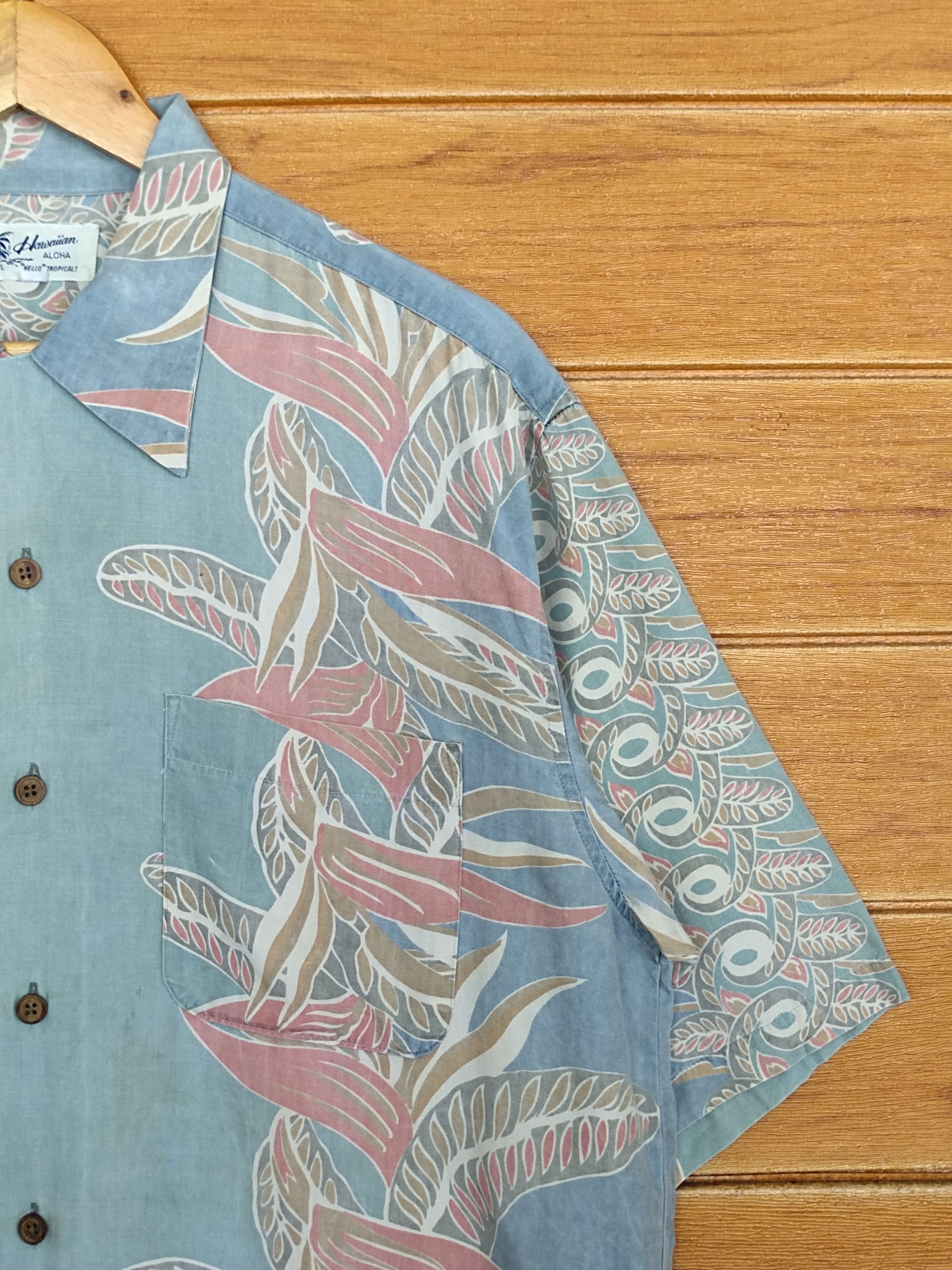Japanese Brand Vintage Hawaiian Aloha Hello Tropical Sun Faded Rayon Shirt Size US L / EU 52-54 / 3 - 6 Thumbnail