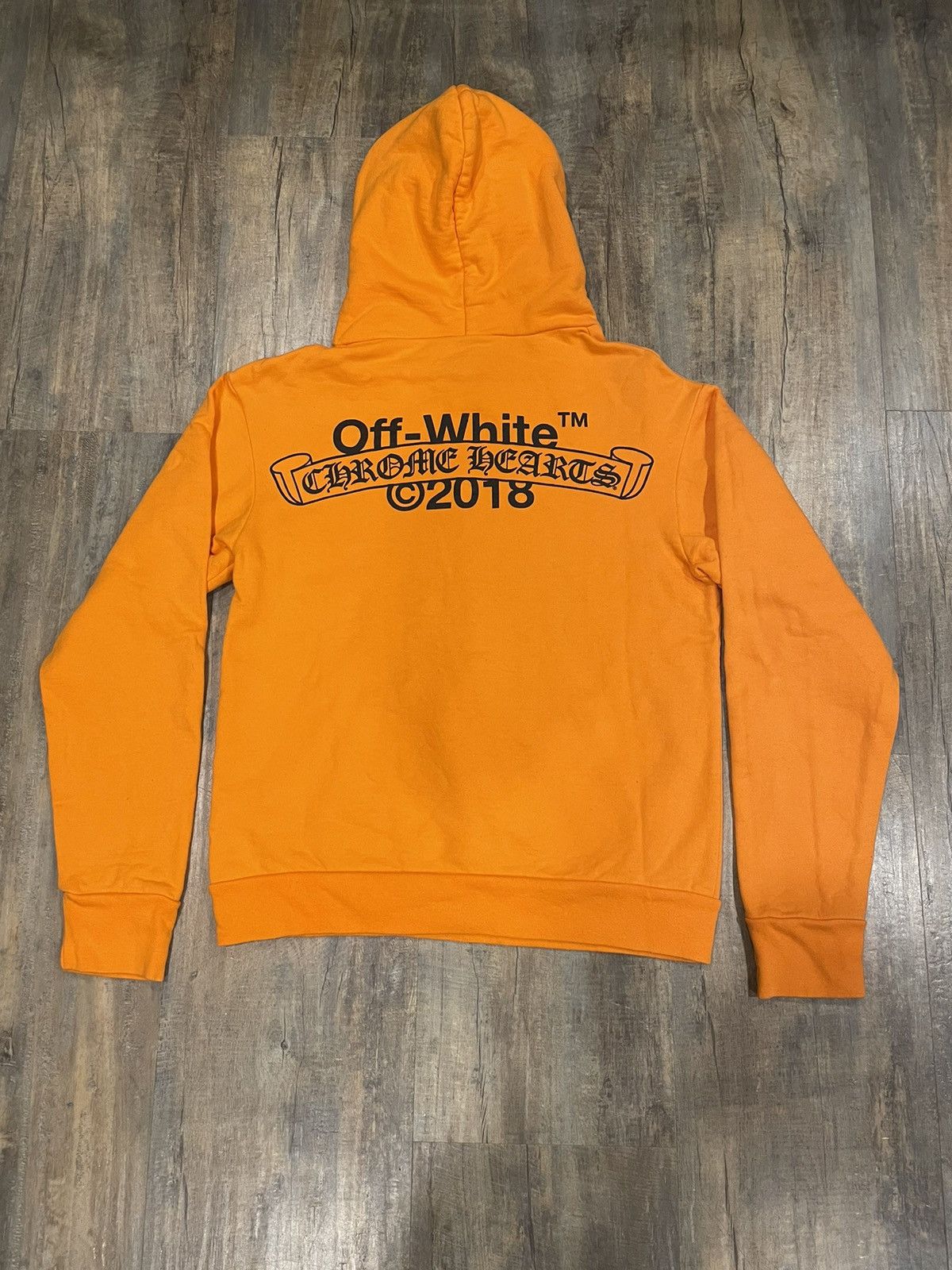 image of Chrome Hearts X Off-White 2018 Hoodie Orange Scroll, Men's (Size XS)