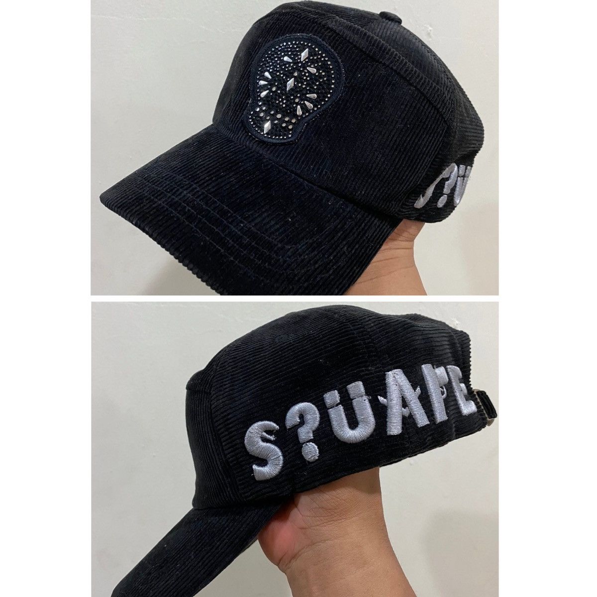 image of Vintage Japan Square Corduroy Unique Design Hat in Black, Men's