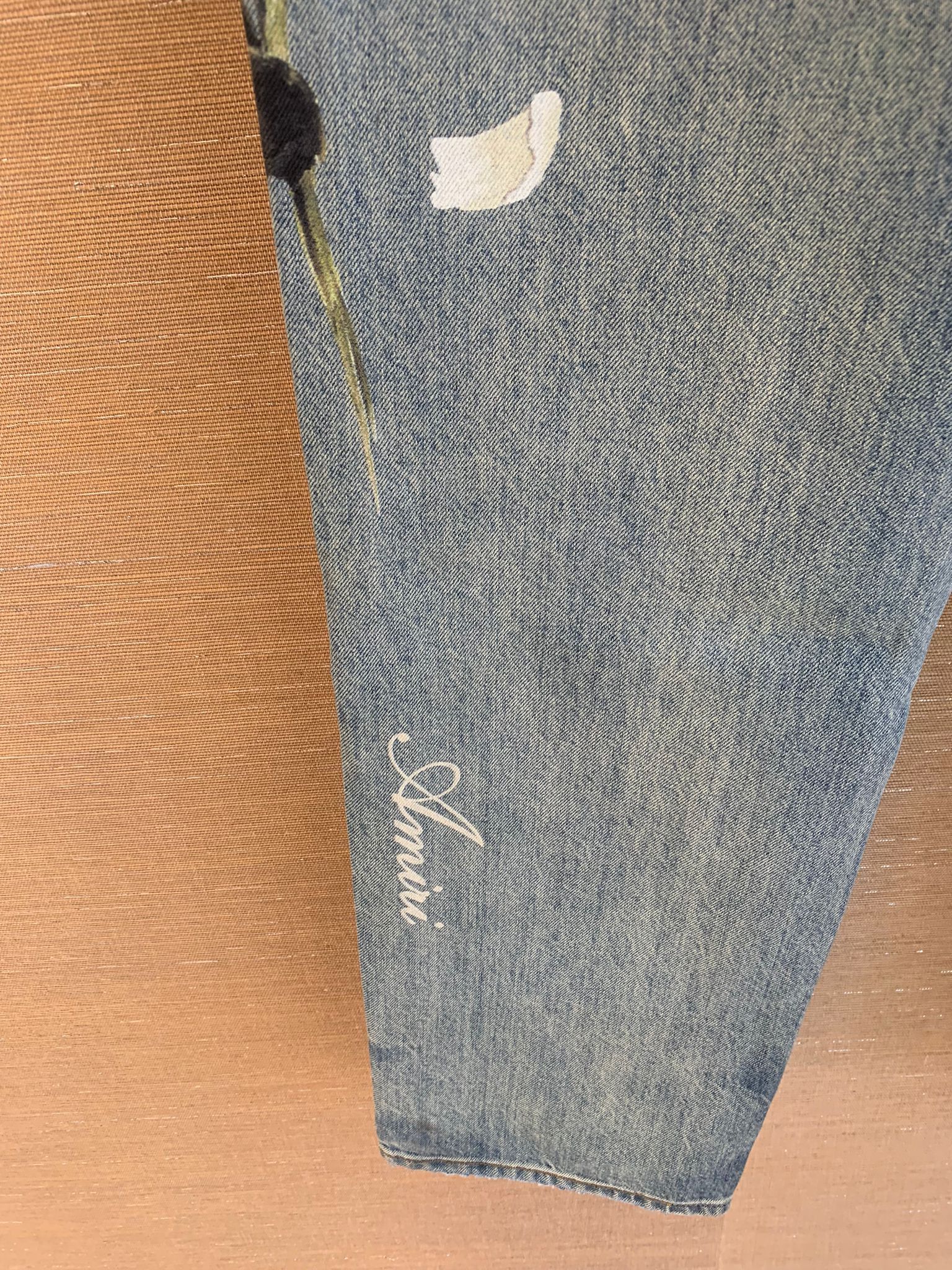 Amiri Floral Painted Relaxed Jean in Blue Size US 29 - 11 Thumbnail
