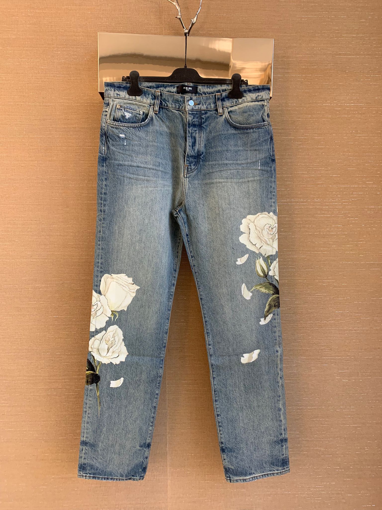 Amiri Floral Painted Relaxed Jean in Blue Size US 29 - 1 Thumbnail