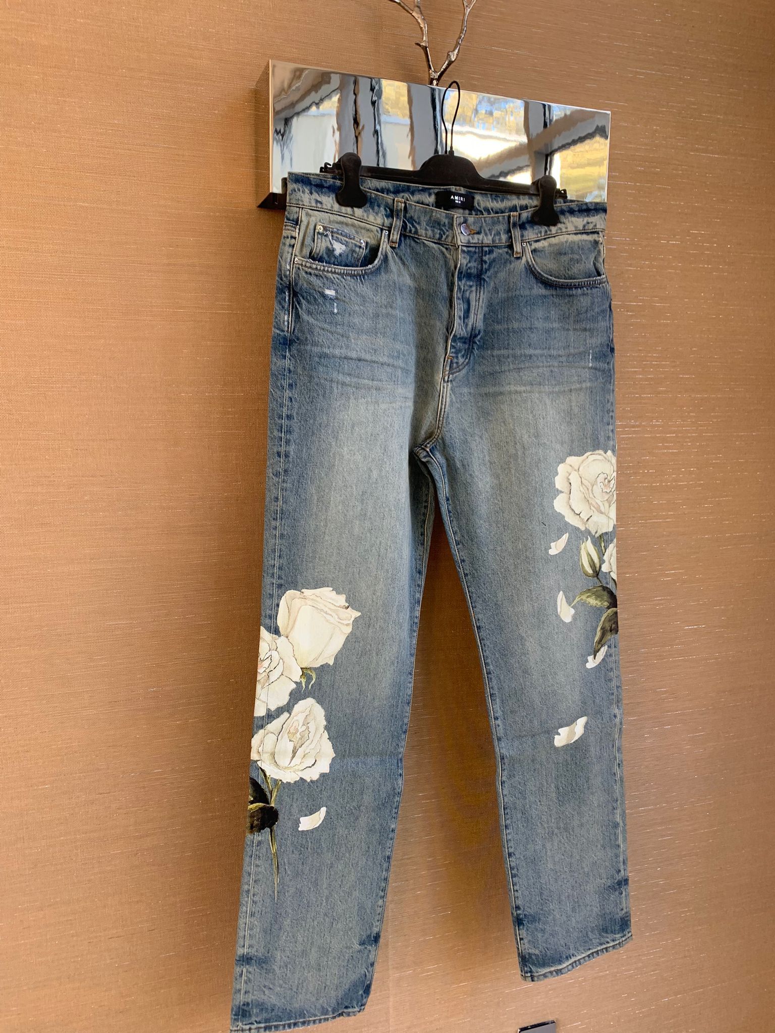 Amiri Floral Painted Relaxed Jean in Blue Size US 29 - 3 Thumbnail