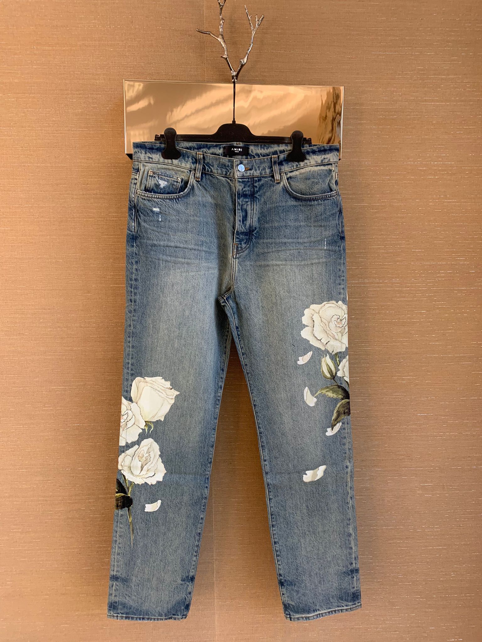 Amiri Floral Painted Relaxed Jean in Blue Size US 29 - 2 Thumbnail