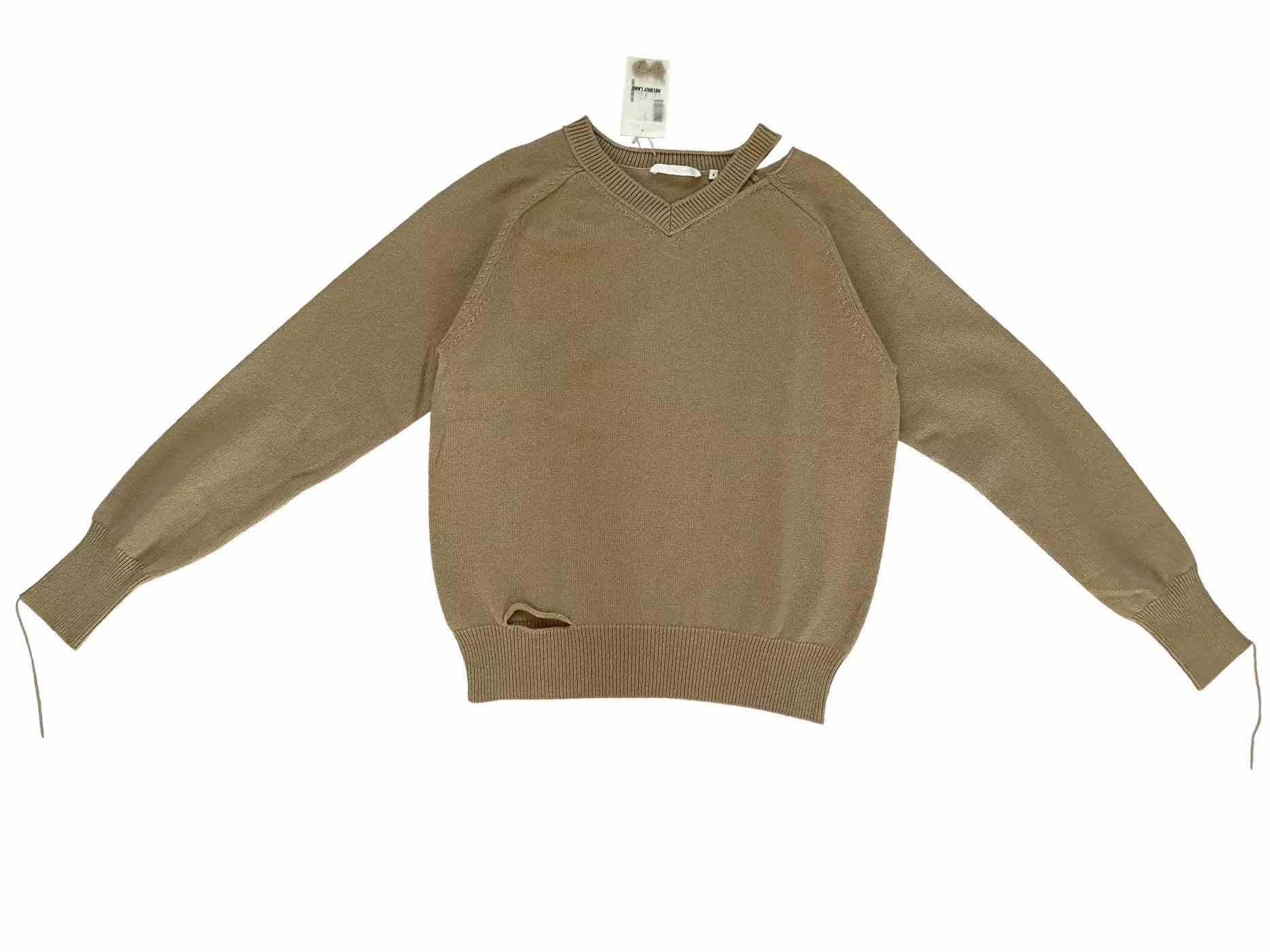 Helmut Lang ⚡️QUICK SALE⚡️ Helmut Lang Beige Slash V-neck Knit Size US XS / EU 42 / 0 - 1 Thumbnail