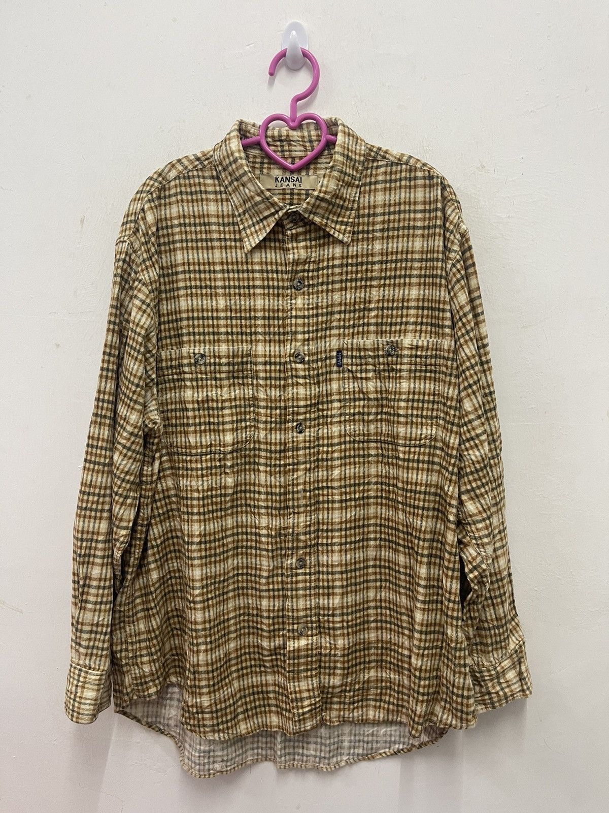 image of Kansai Yamamoto x Vintage Kansai Jeans Plaid Tartan Flannel in Brown, Men's (Size Large)