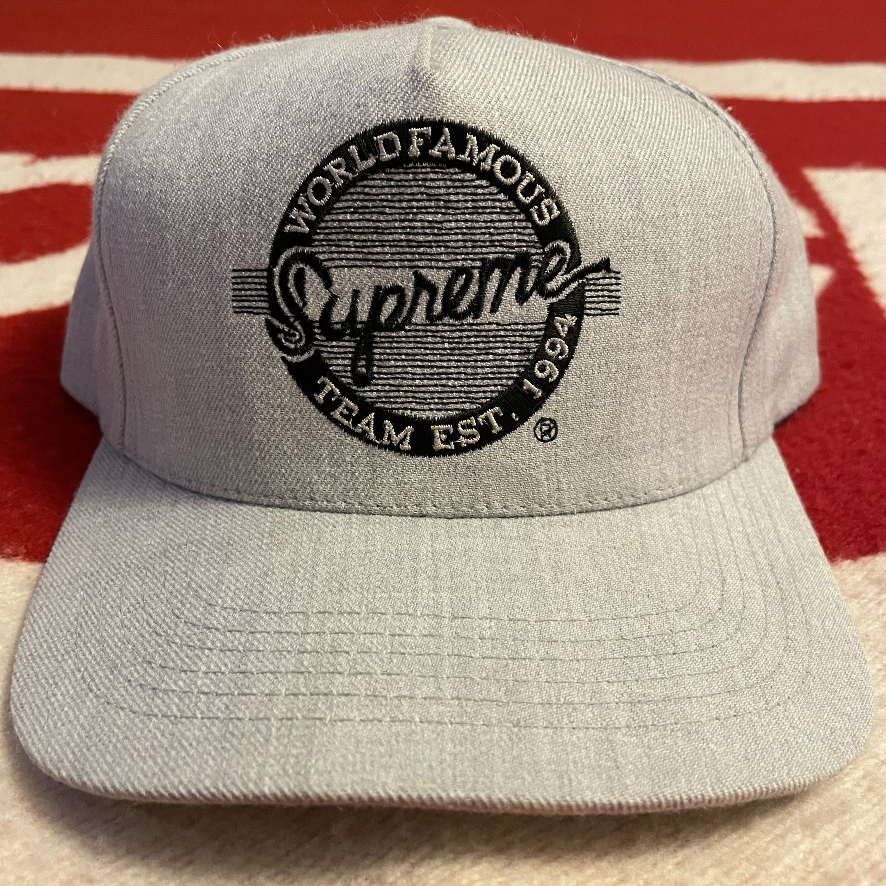 image of Supreme College Circle Logo 5 Panel Cap Hat Snapback Fw2008 in Grey, Men's