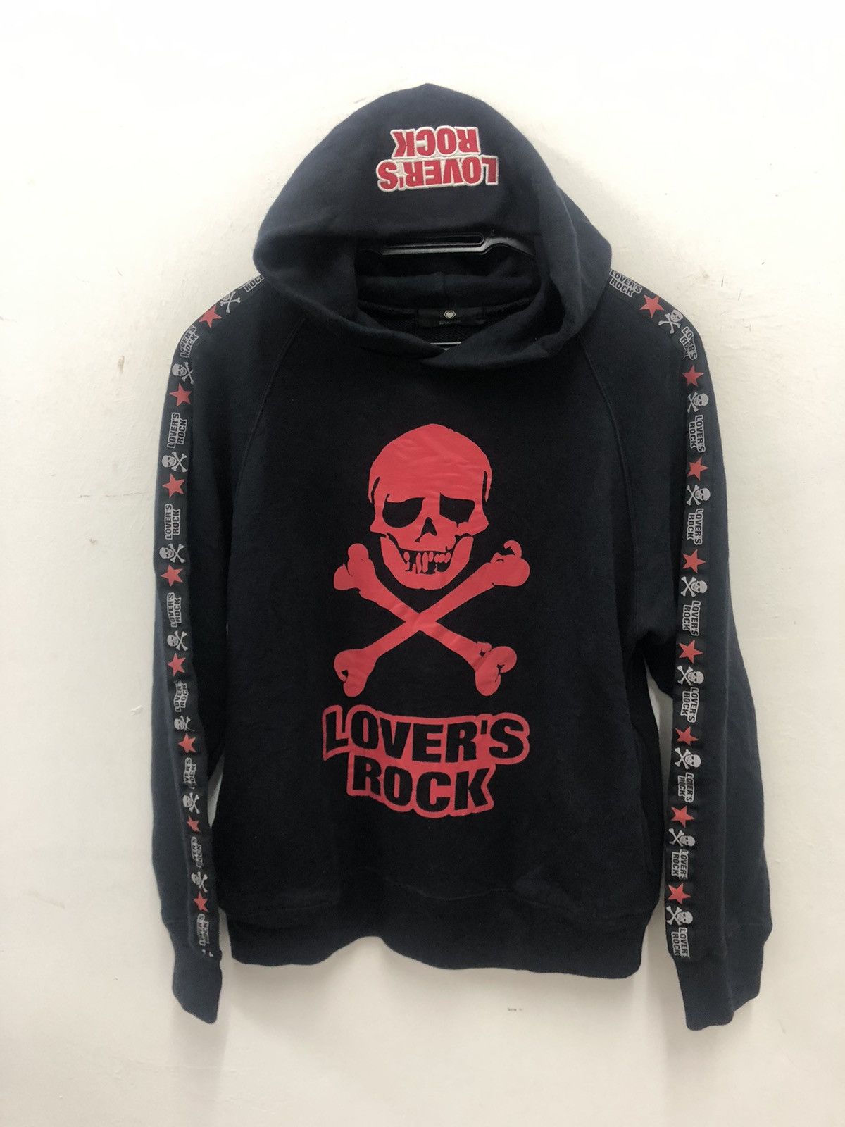 image of Vintage Super Lovers Lovers Rock Skull Side Taped Hoodie in Black, Men's (Size Small)