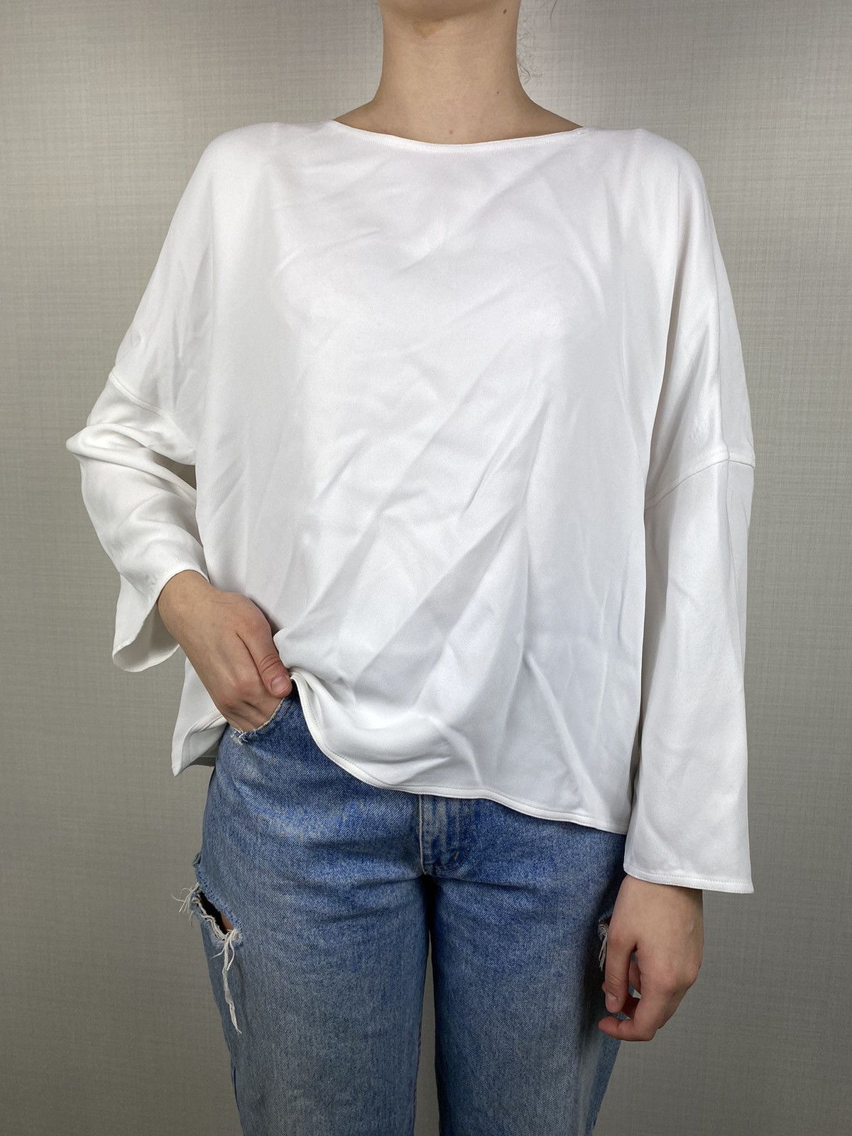 Helmut Lang × Vintage Archive Helmut Lang viscose round neck cold shirt top Size L / US 10 / IT 46 - 2 Thumbnail
