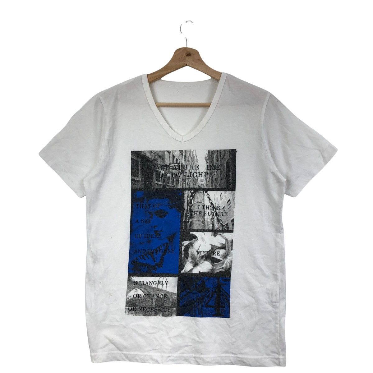 Vtg POETRY STRANGE TIME Graphic V Neck Tee Shirt Pop Art