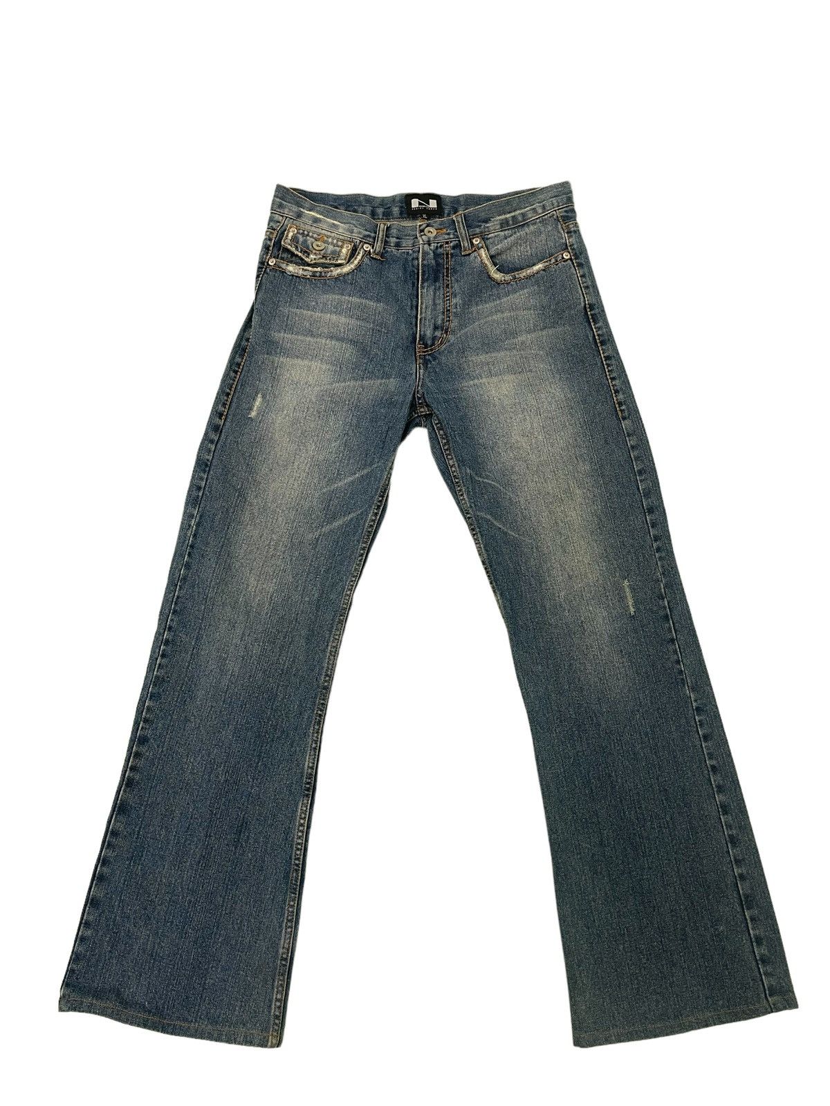 Japanese Brand Flare Jeans Nylaus Wide Leg Denim 3🟦0 Size US 33 - 3 Thumbnail