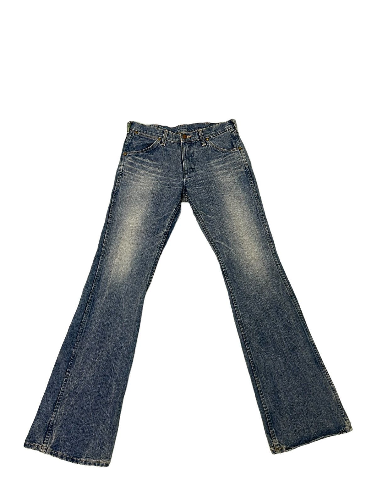 Japanese Brand Flare Jeans Wrangler Japan Stone Wash Denim Boot Cut 3🟦0 Size US 29 - 2 Thumbnail