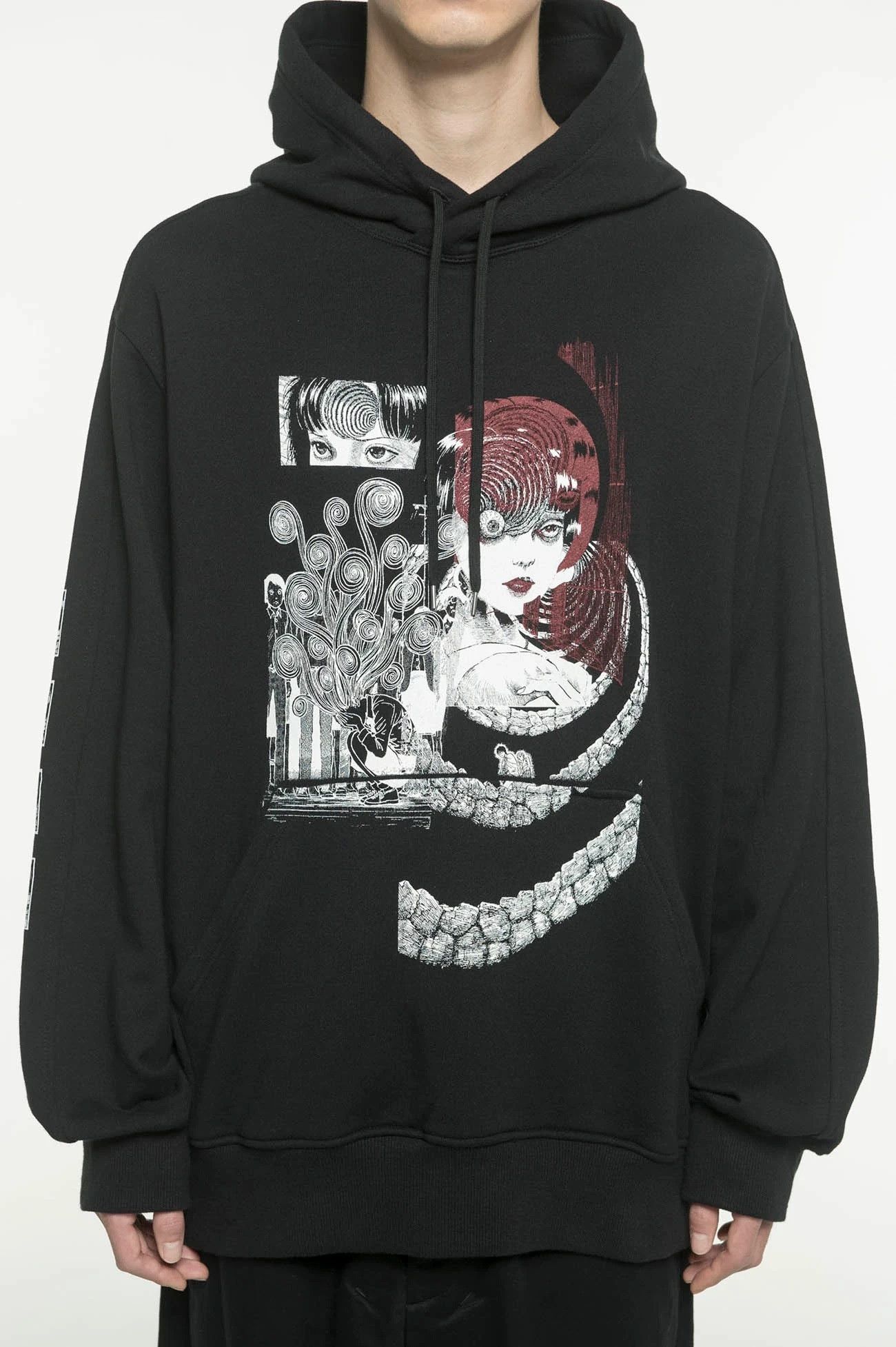 image of Yohji Yamamoto X Junji Ito "uzumaki" Omnibus Hoodie in Black, Men's (Size Large)