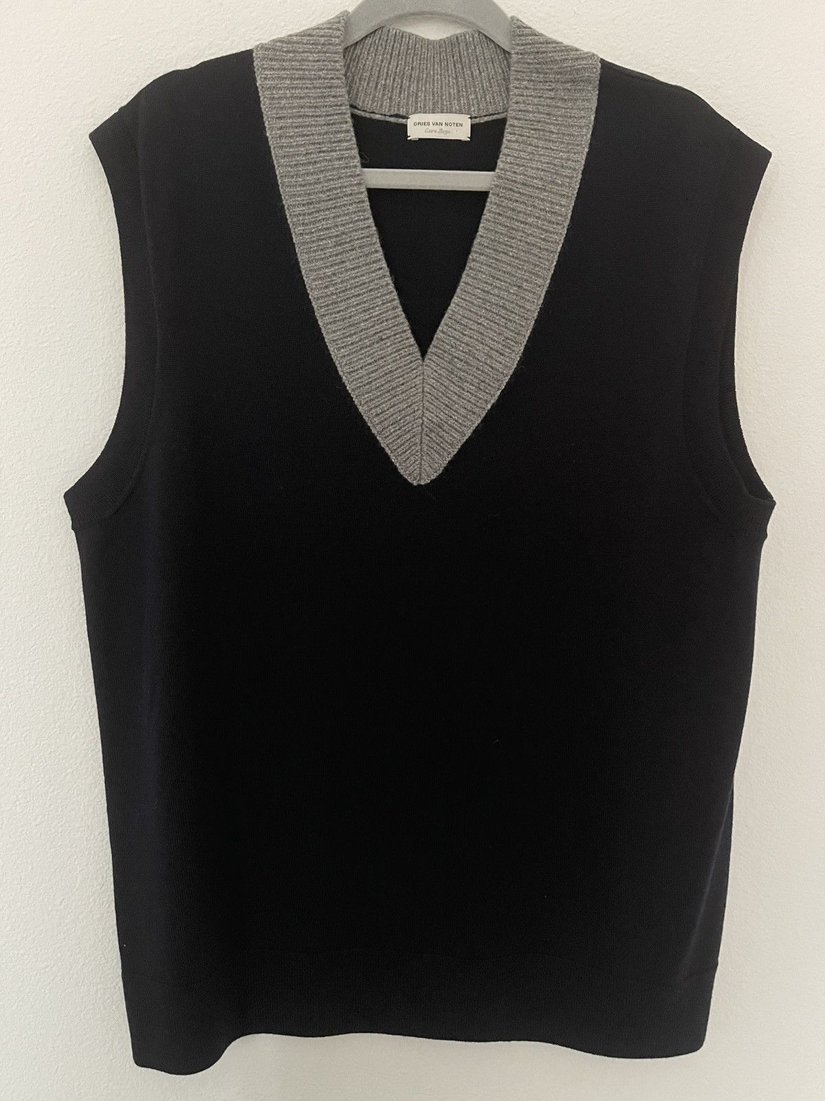 Dries Van Noten Like New, Navy & Grey Merino Wool Vest Size US XL / EU 56 / 4 - 3 Thumbnail