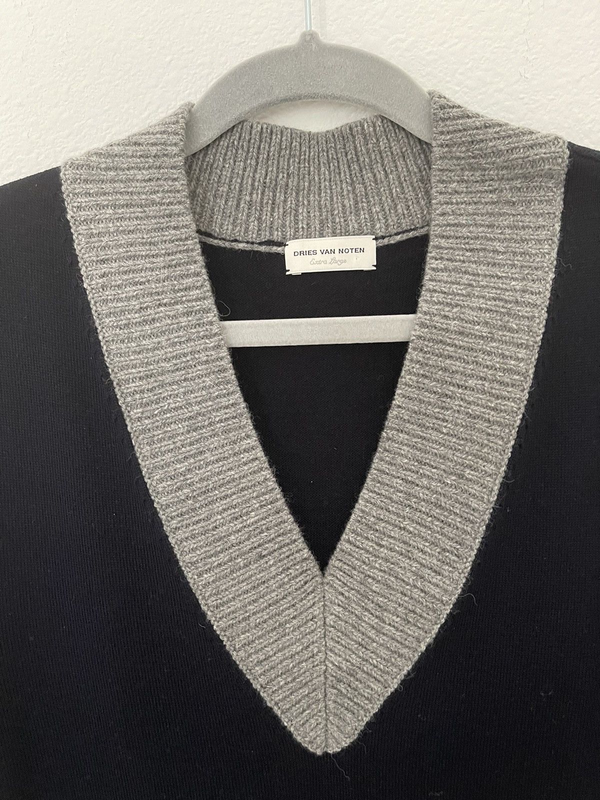 Dries Van Noten Like New, Navy & Grey Merino Wool Vest Size US XL / EU 56 / 4 - 5 Thumbnail