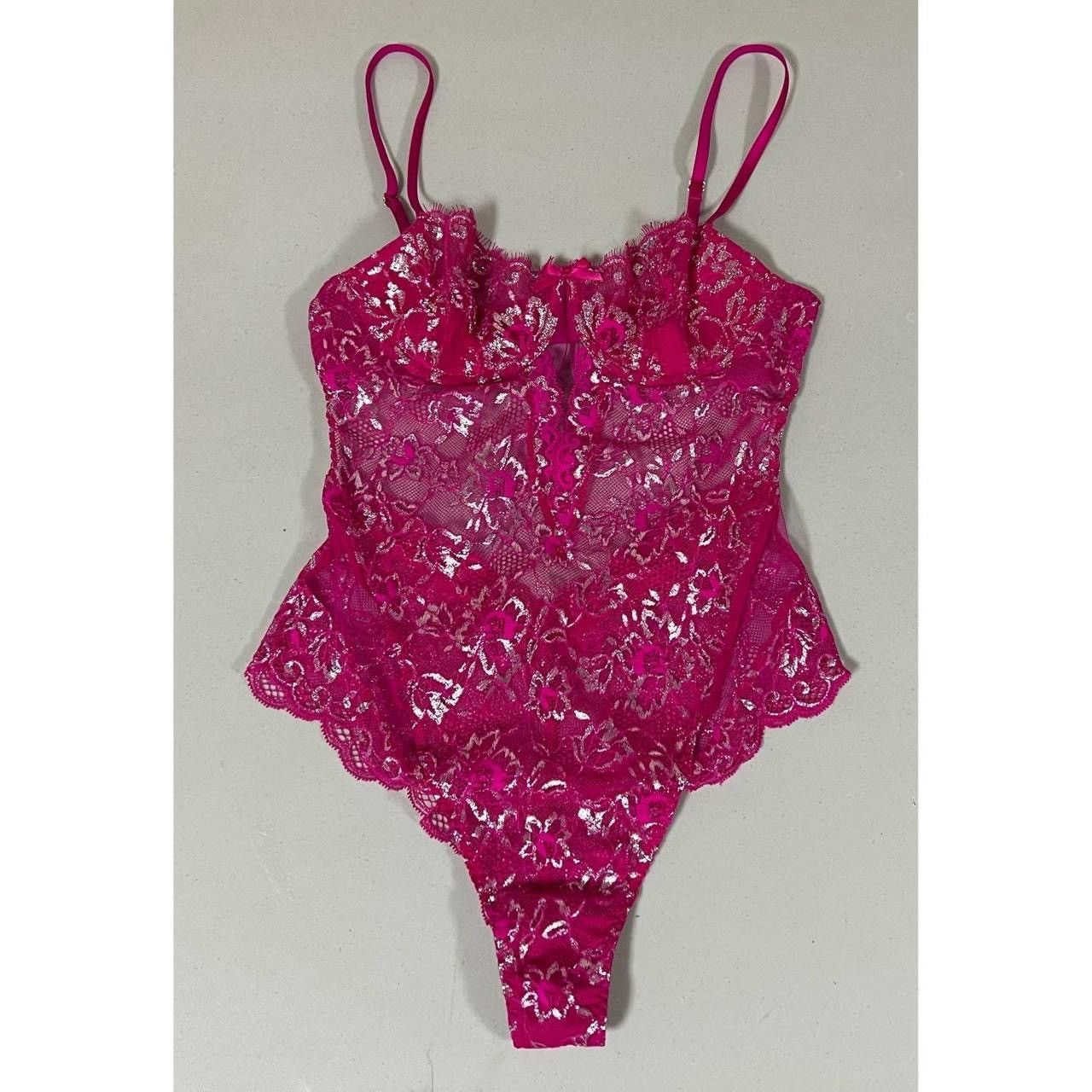 Pink Floral Lace Teddy Onesie Bodysuit Bra Lingerie Size S 🩷