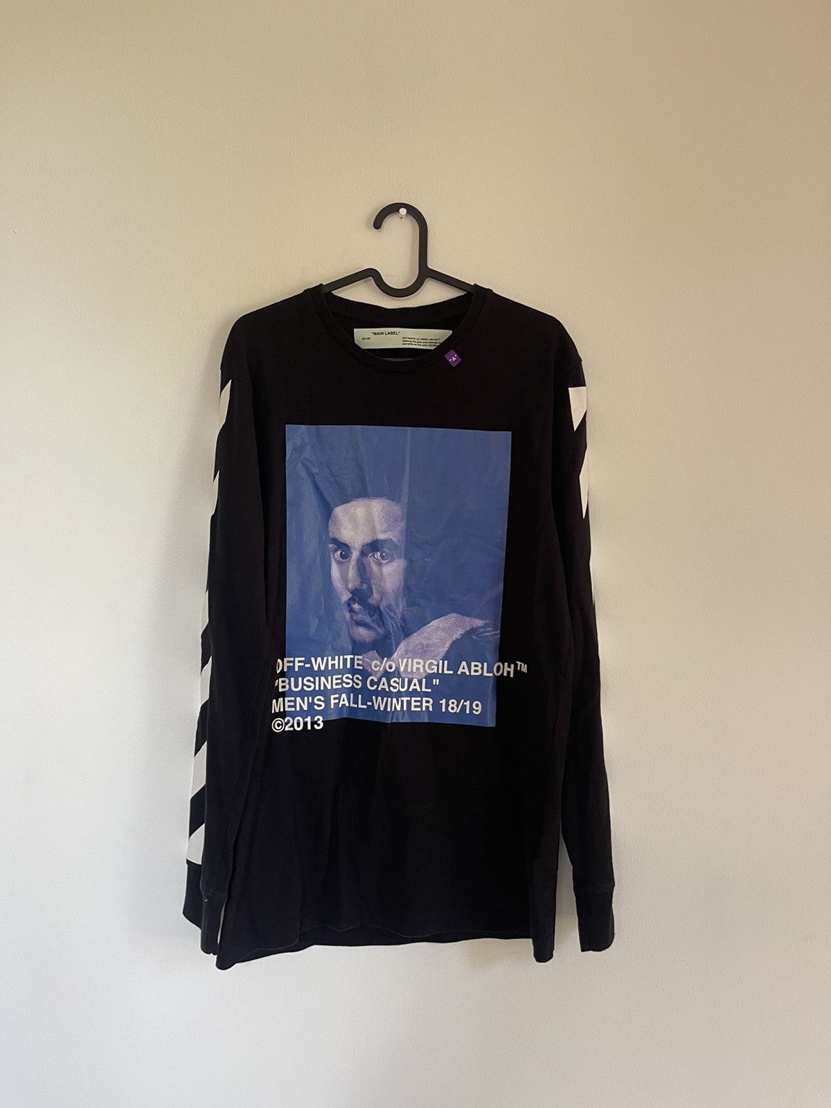 image of Off White Bernini Long Sleeve Tee in Black, Men's (Size Medium)