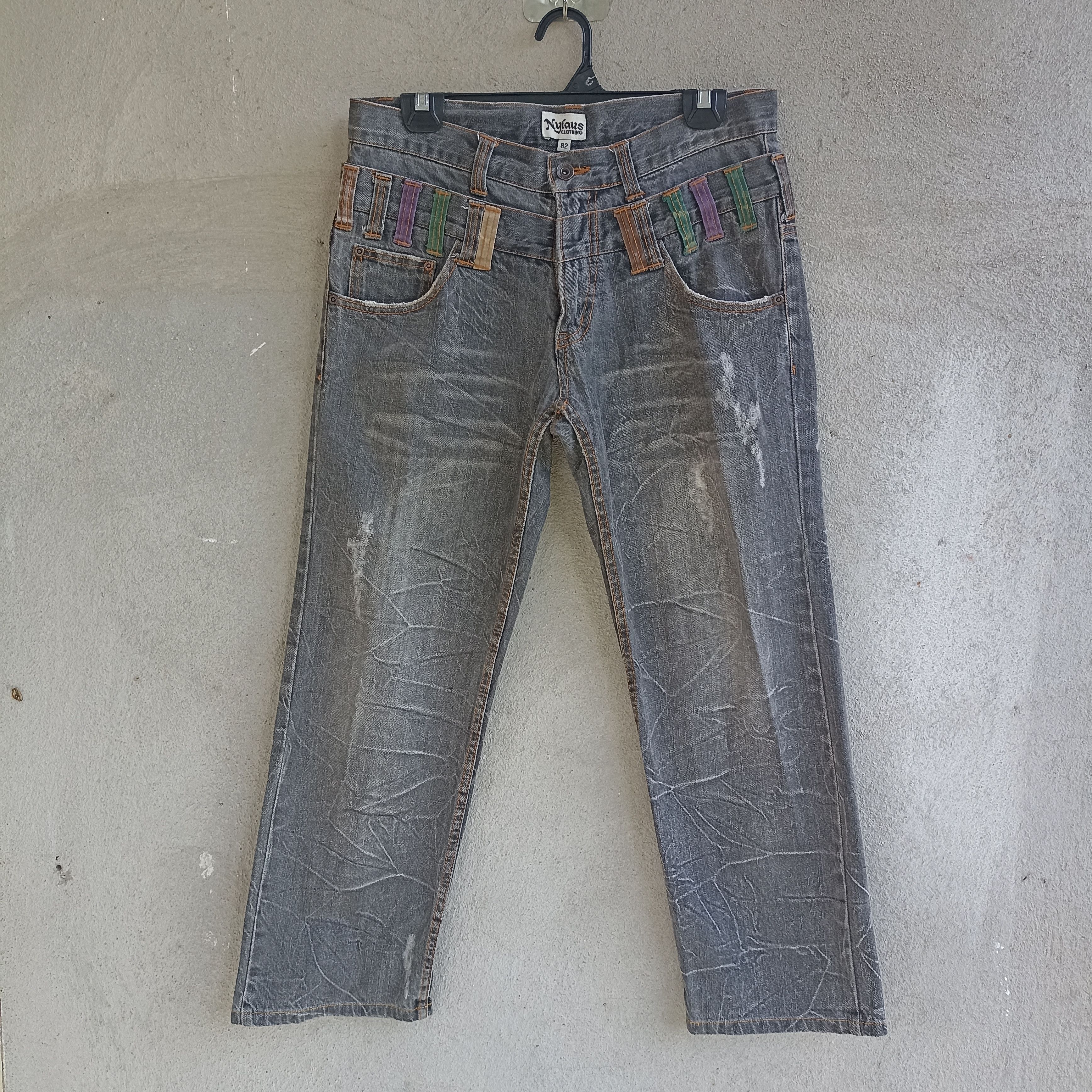 Japanese Brand Nylaus Clothing Doublewaist Distressed Black Jeans Size US 32 / EU 48 - 1 Thumbnail