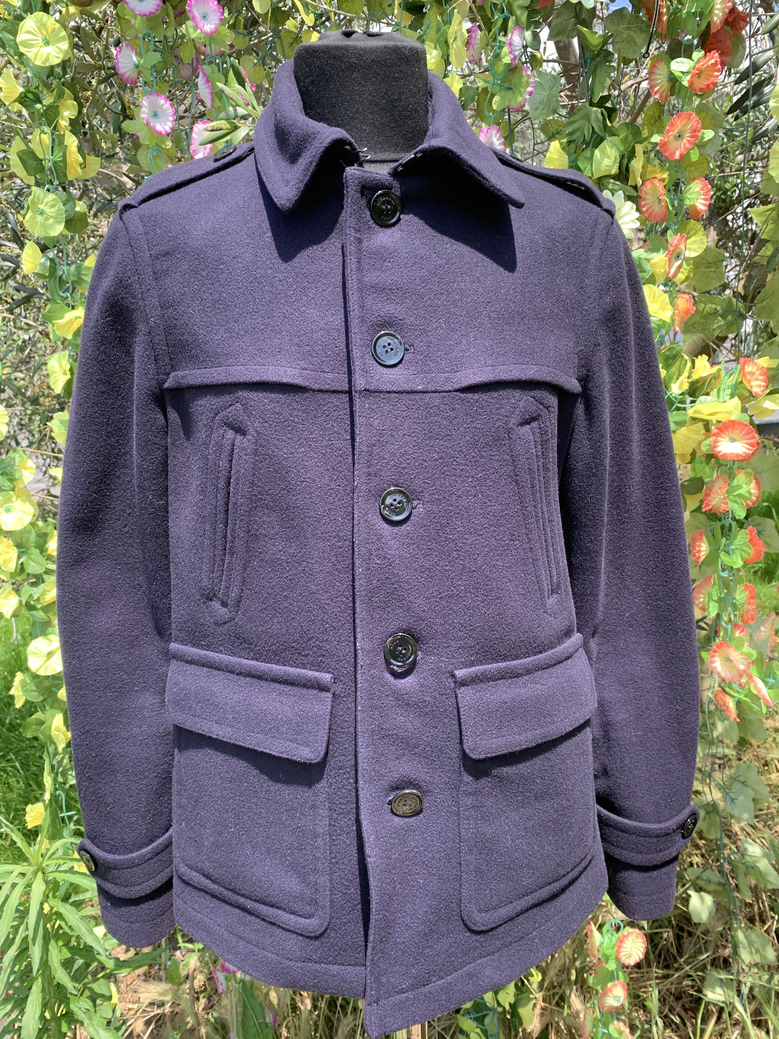 image of Burberry Brit Pea Coat Prorsum Trencg Jacket Size M 48 50 in Navy Blue Purple, Men's