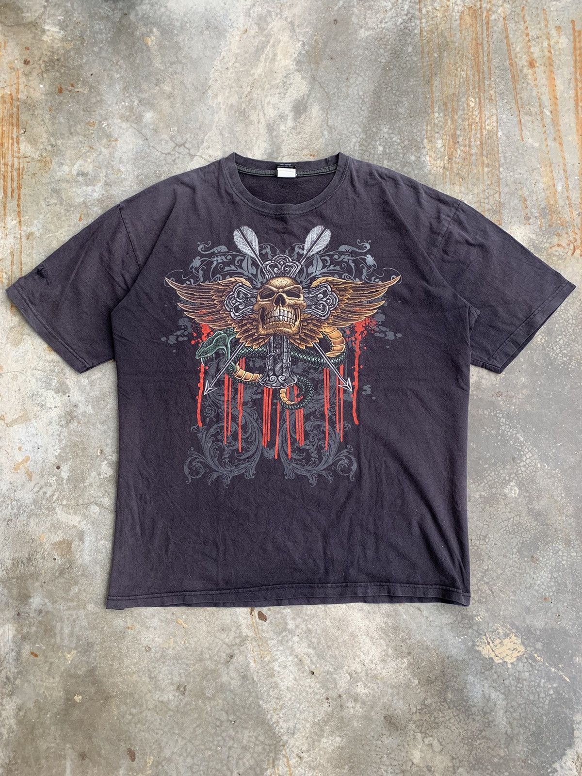 image of Rock T Shirt x Vintage Faded The Fire Of The Sages Black Magic Tshirt, Men's (Size 2XL)