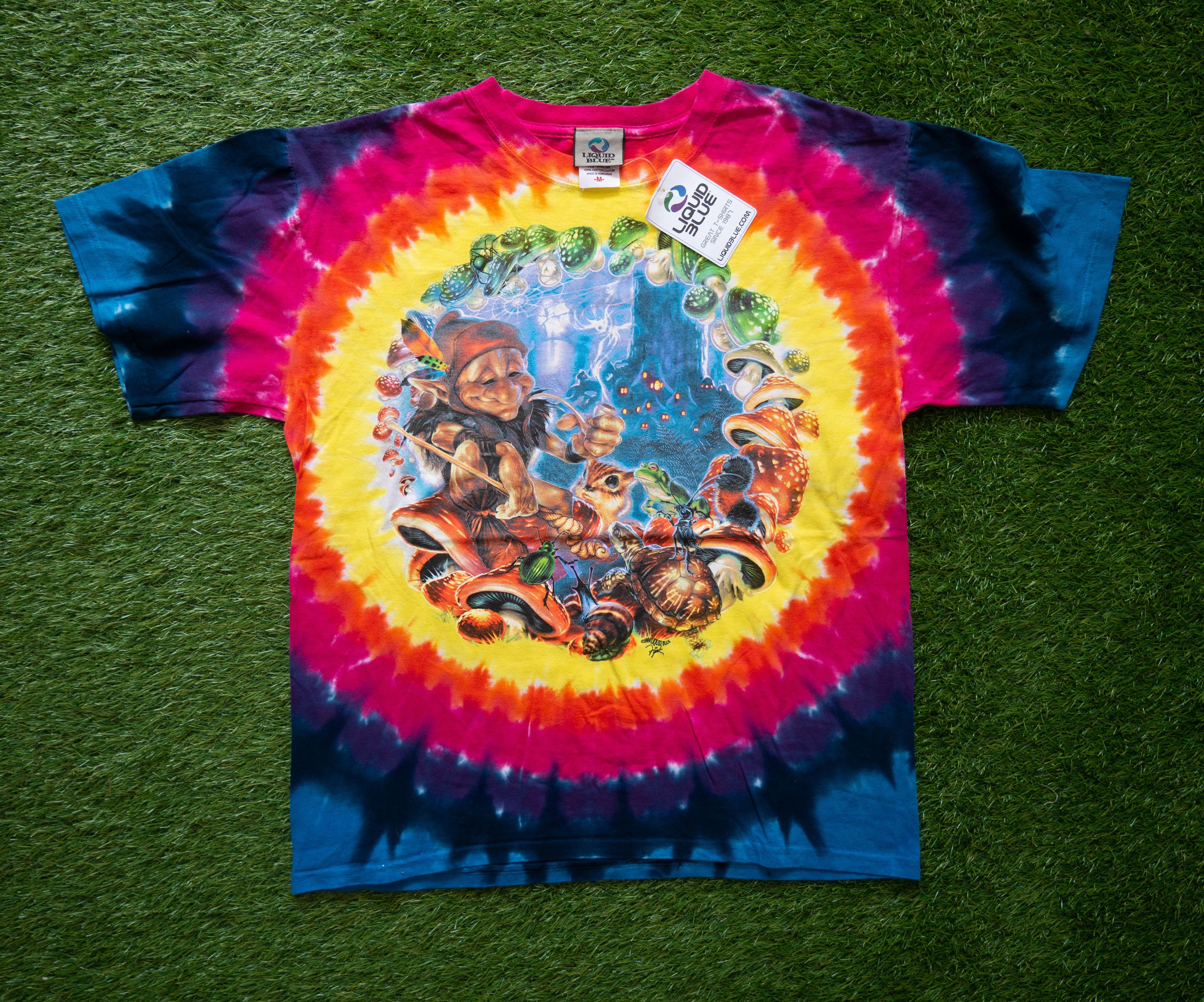 image of Liquid Blue Mushroom Garden Elf Deadstock T-Shirt in Tie Dye, Men's (Size Medium)